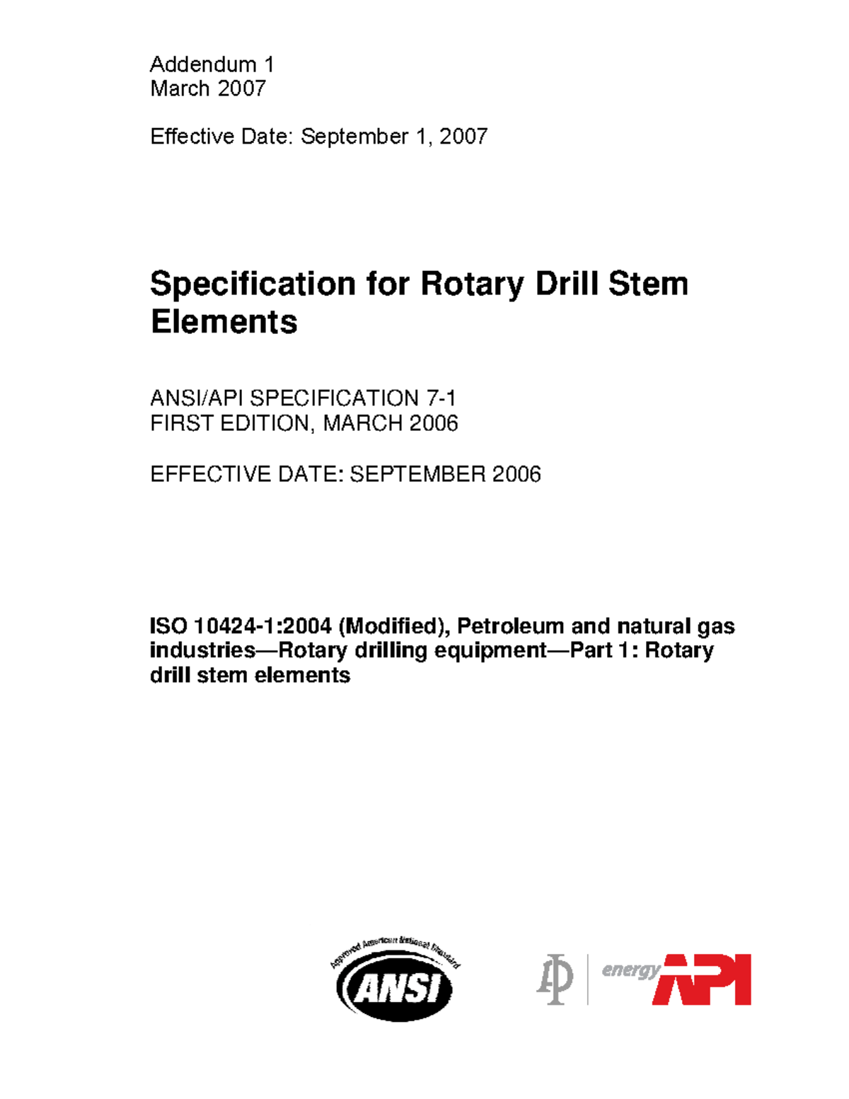 API SPEC 7-1 Addendum 1: Rotary Drill Stem Elements Update - Studocu