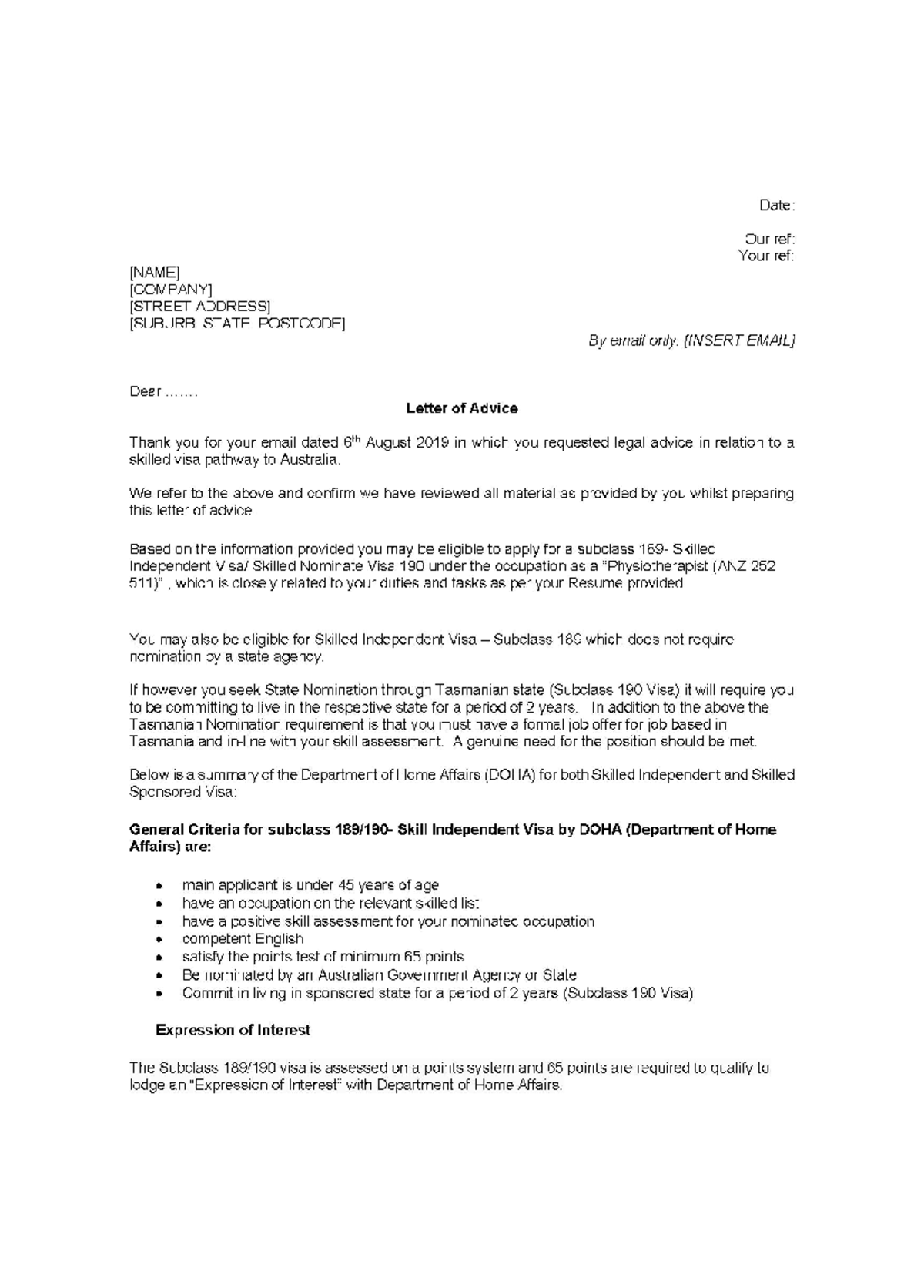 Capstone-Content-Letter Of Advice Template - Date: Our ref: Your ref ...