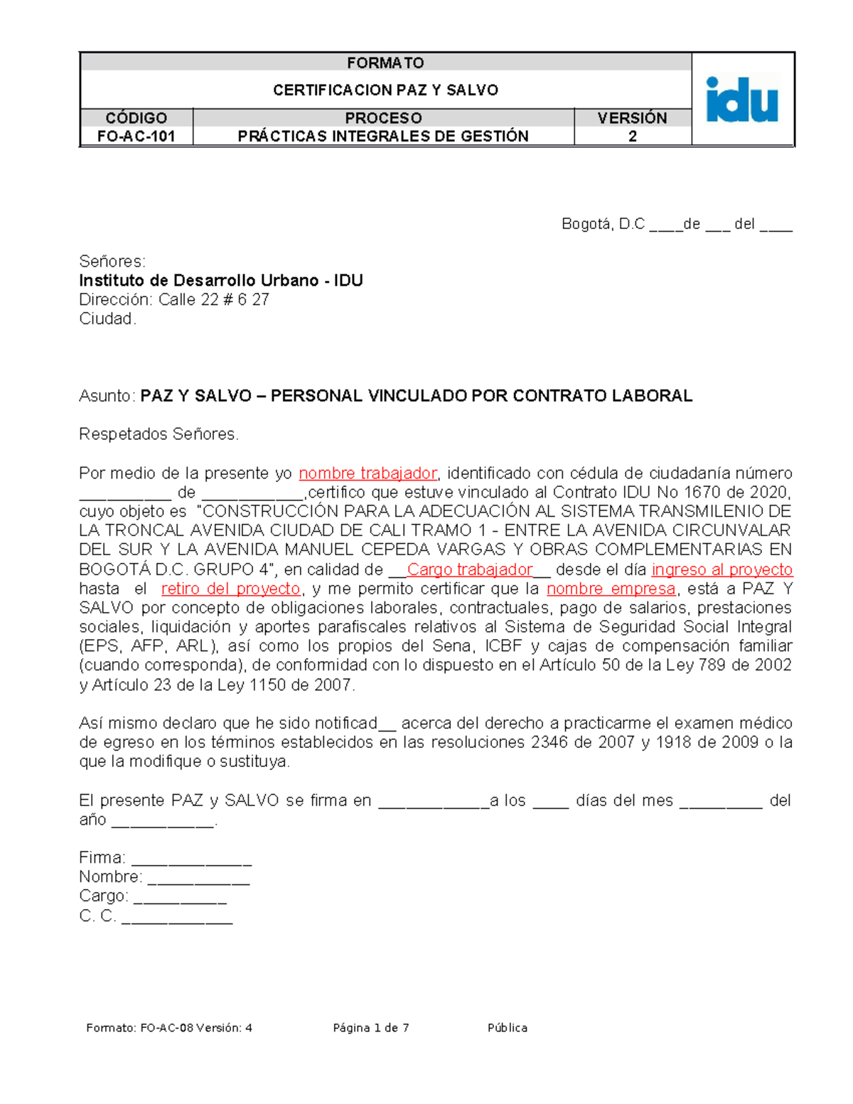 FOAC101 Certificación PAZ Y SALVO - Proceso Laboral V2 - Studocu