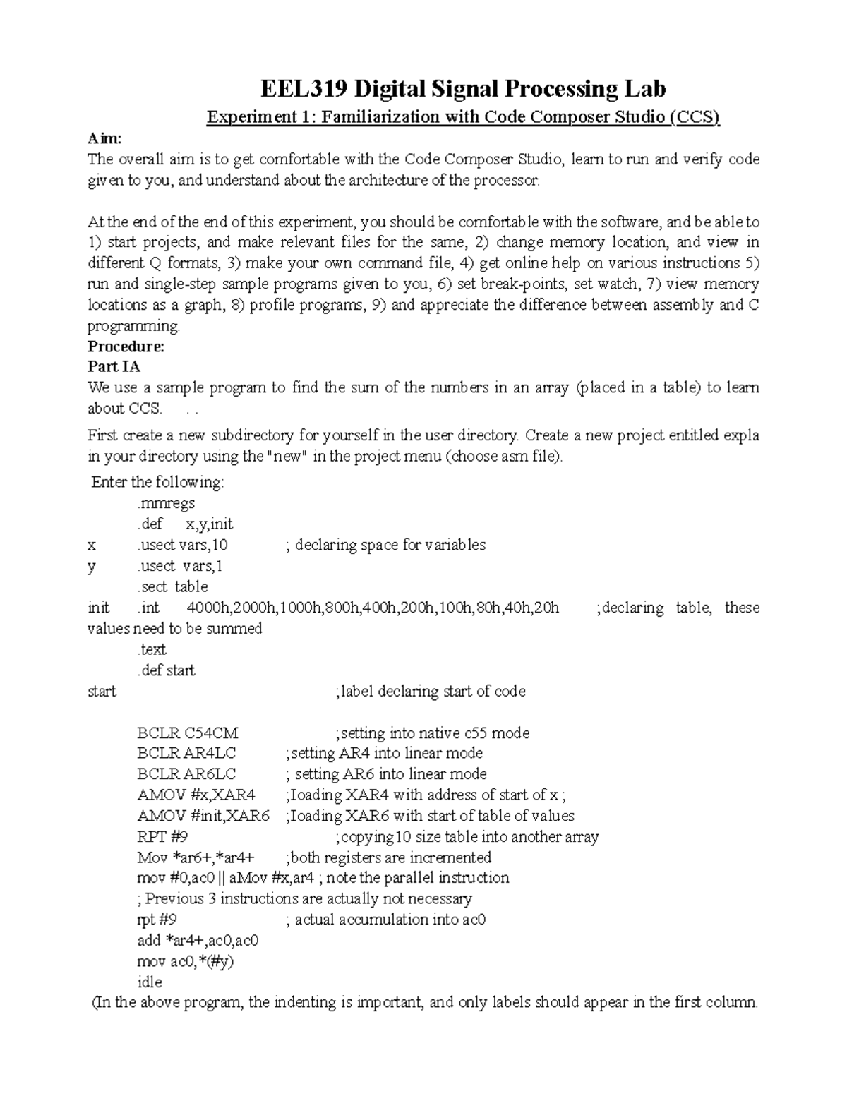 Expt1 - Control Engineering Lab - EEL319 Digital Signal Processing Lab ...