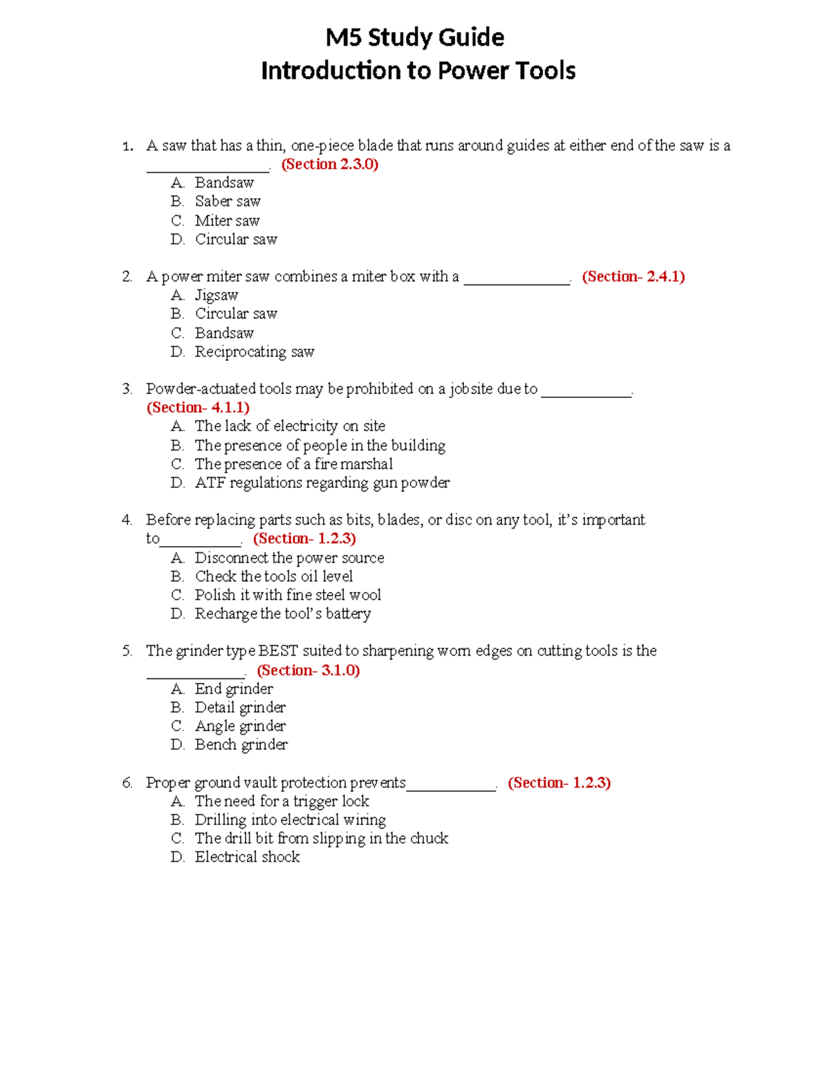 M5 Power Tools Study Guide: Key Concepts & Quiz Questions - Studocu