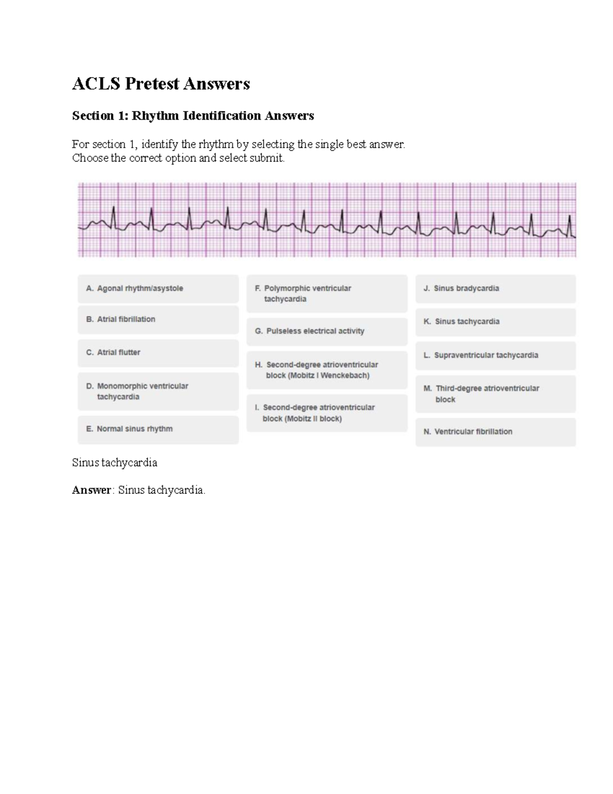ACLS 753862013 Pretest Answers: Rhythm Identification 2024 - Studocu