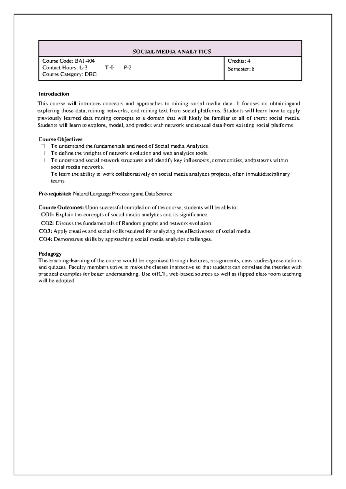 SMA 8th Sem Syllabus: Social Media Analytics Overview - Studocu