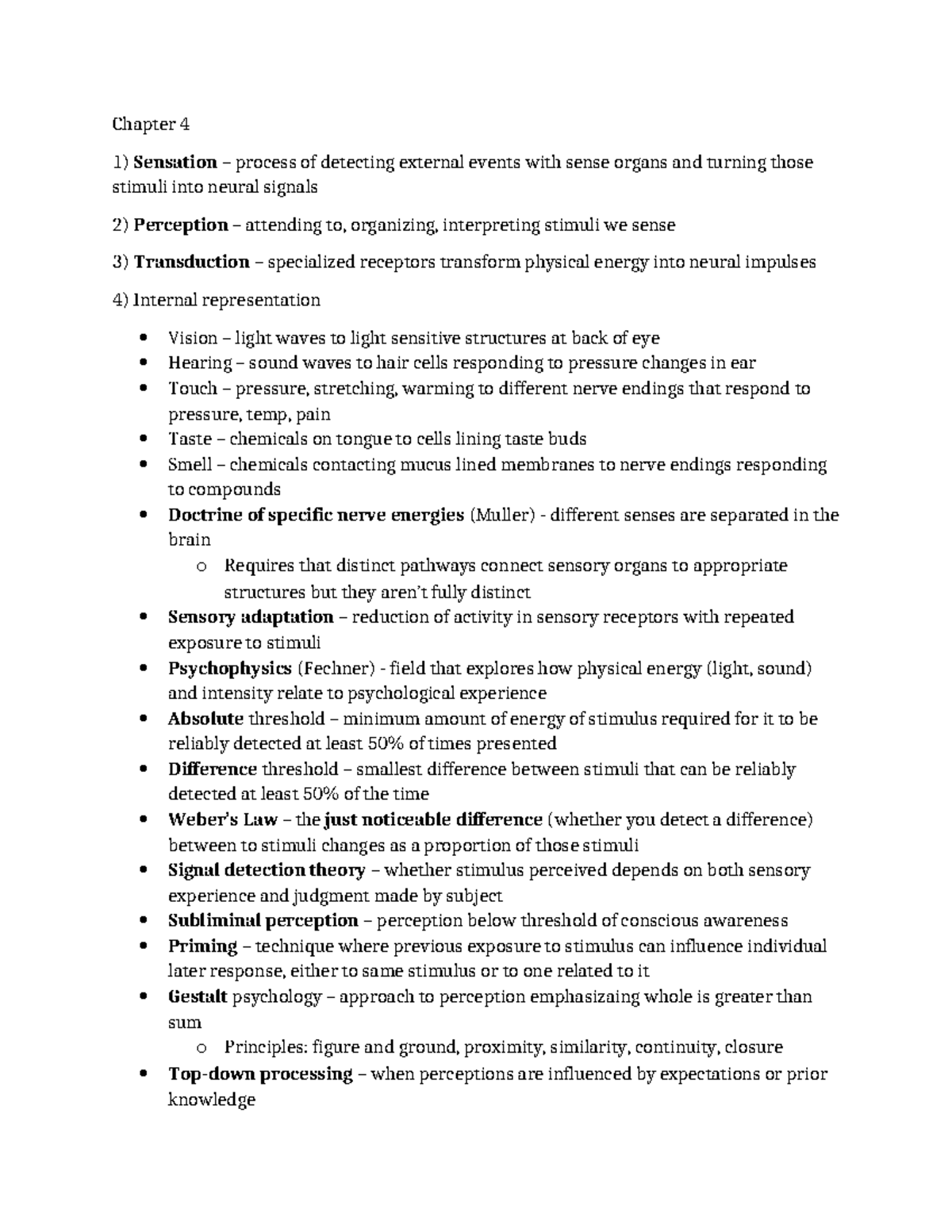 PSYC1000 - Unit 3 - Sensation and Perception Overview Notes - Studocu