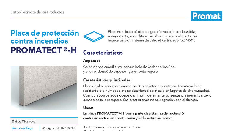 CATÁLOGO TÉCNICO DEL PRODUCTO PROMATECT H - DATOS TÉCNICOS - Studocu