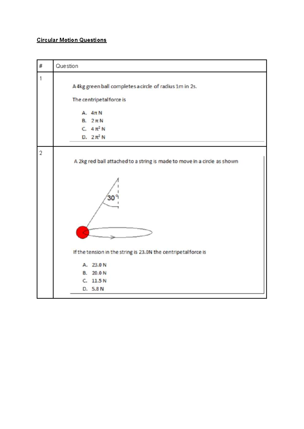 Circular Motion Questions & Answers for Physics 101 - Studocu