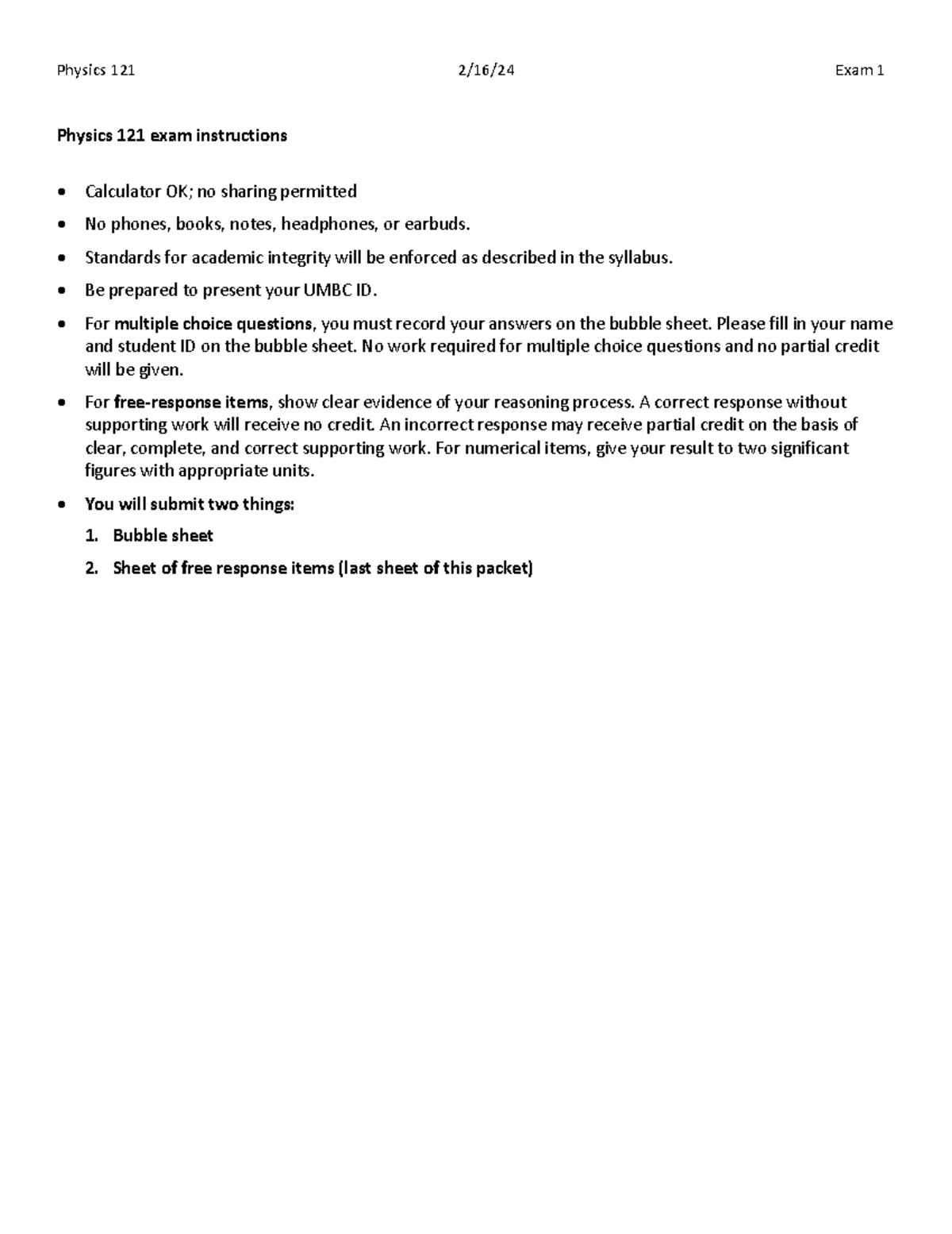 Exam 1 S24 solutions - Exam 1 exam walk through - Physics 121 2/16/ 24 ...