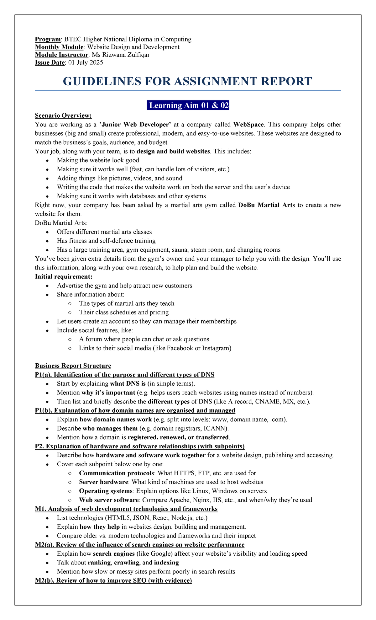 BTEC HND Computing: Website Design & Development Assignments LO1 & LO2 ...