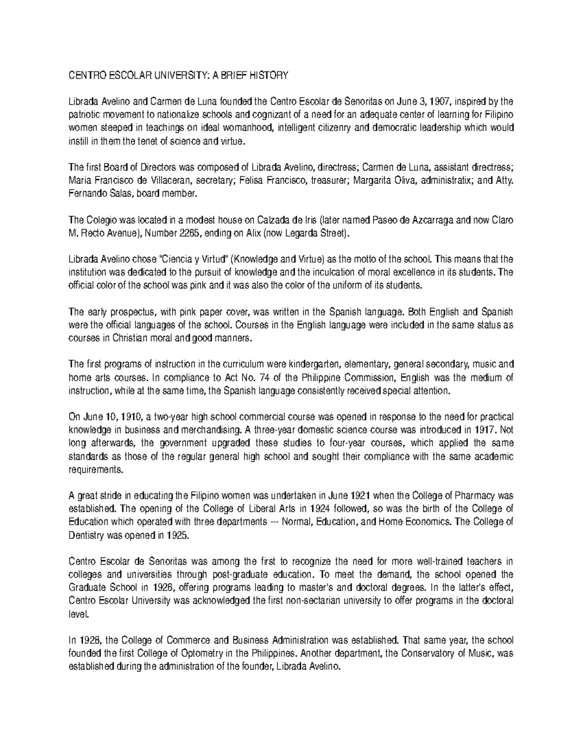 Centro Escolar University (CEU) History: Founding and Developments ...