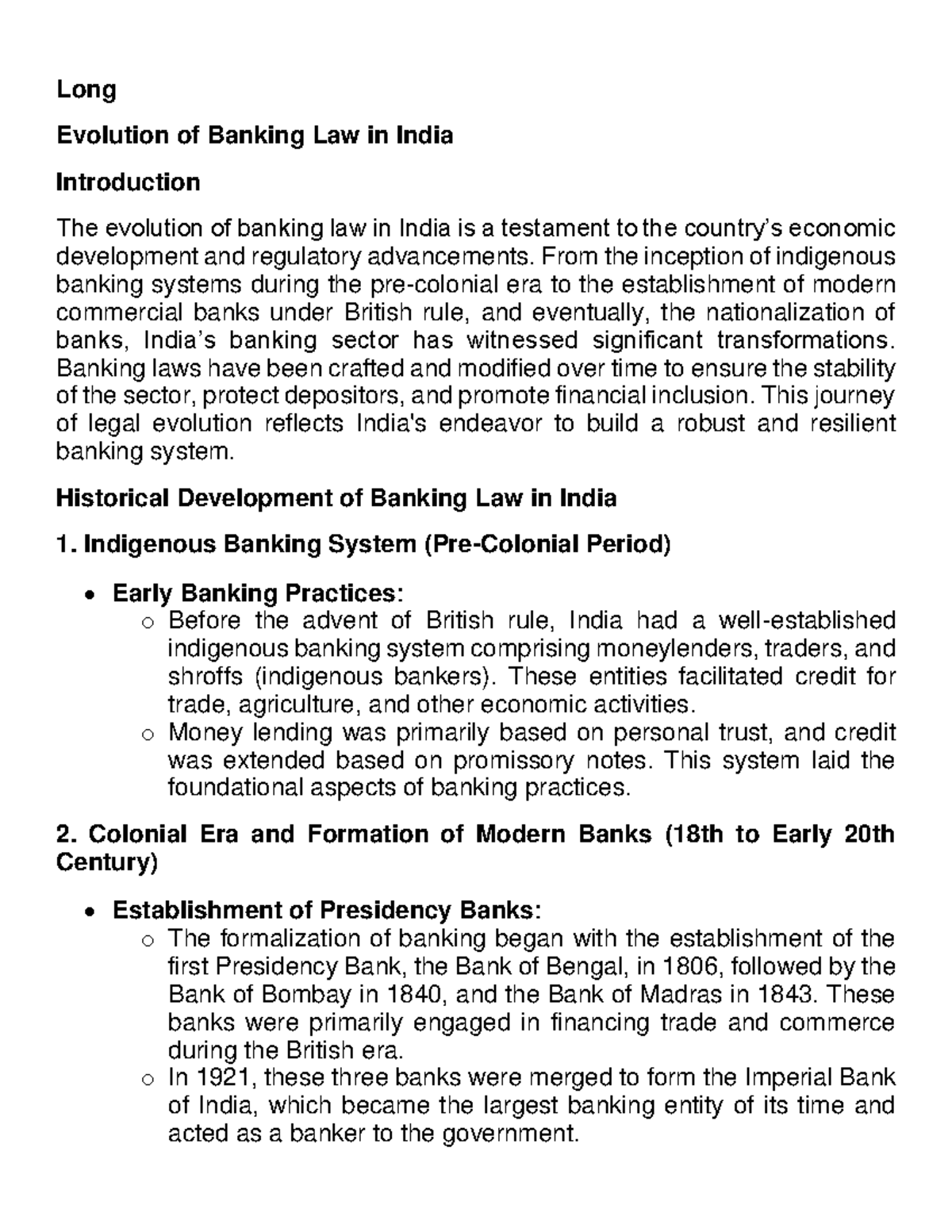 Evolution of Banking Law in India: A Comprehensive Overview - Studocu