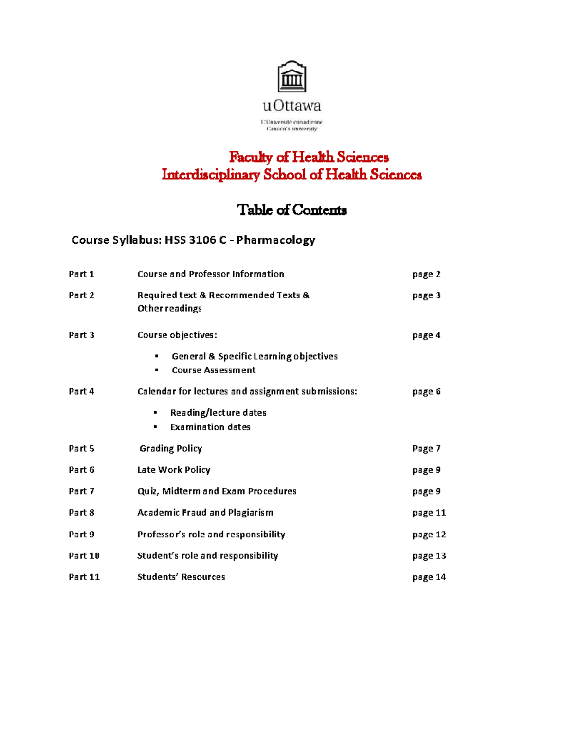 HSS 3106 C Pharmacology 2026 Course Syllabus and Guidelines - Studocu