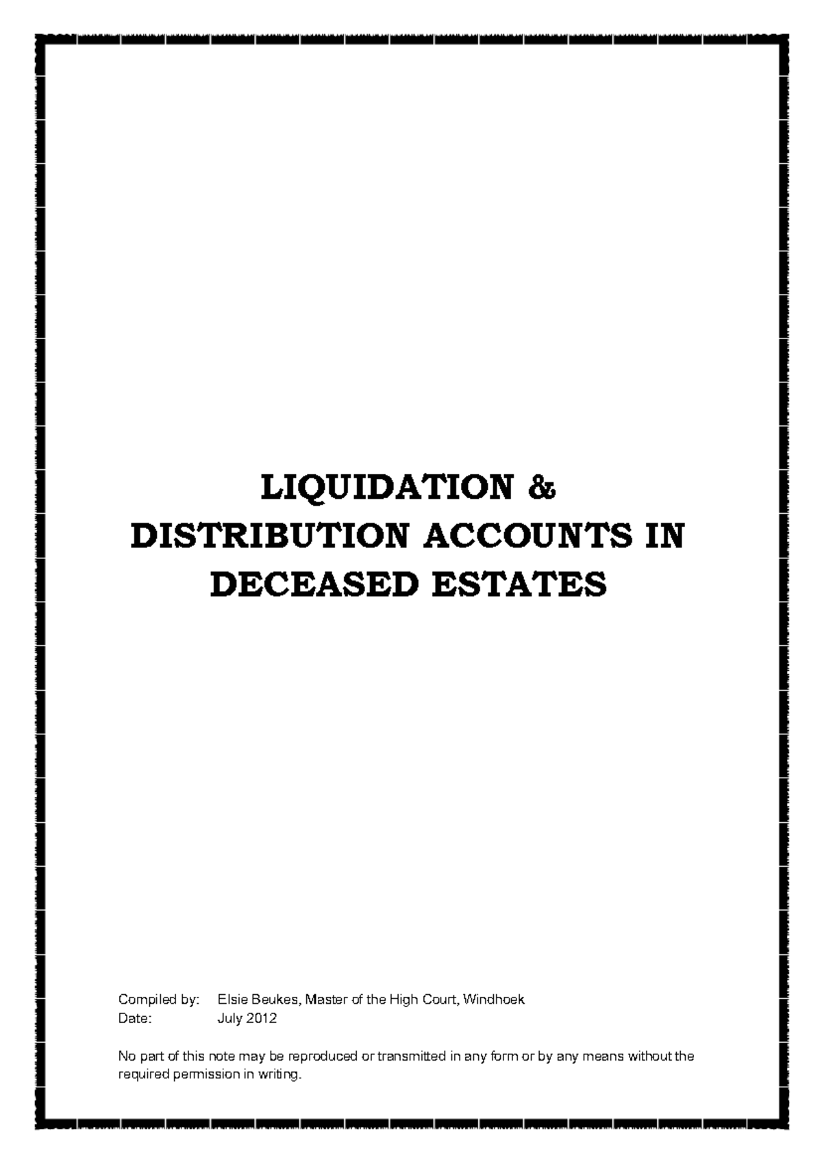 Liquidation Distribution Accounts in Deceased Estates (LD 101 ...