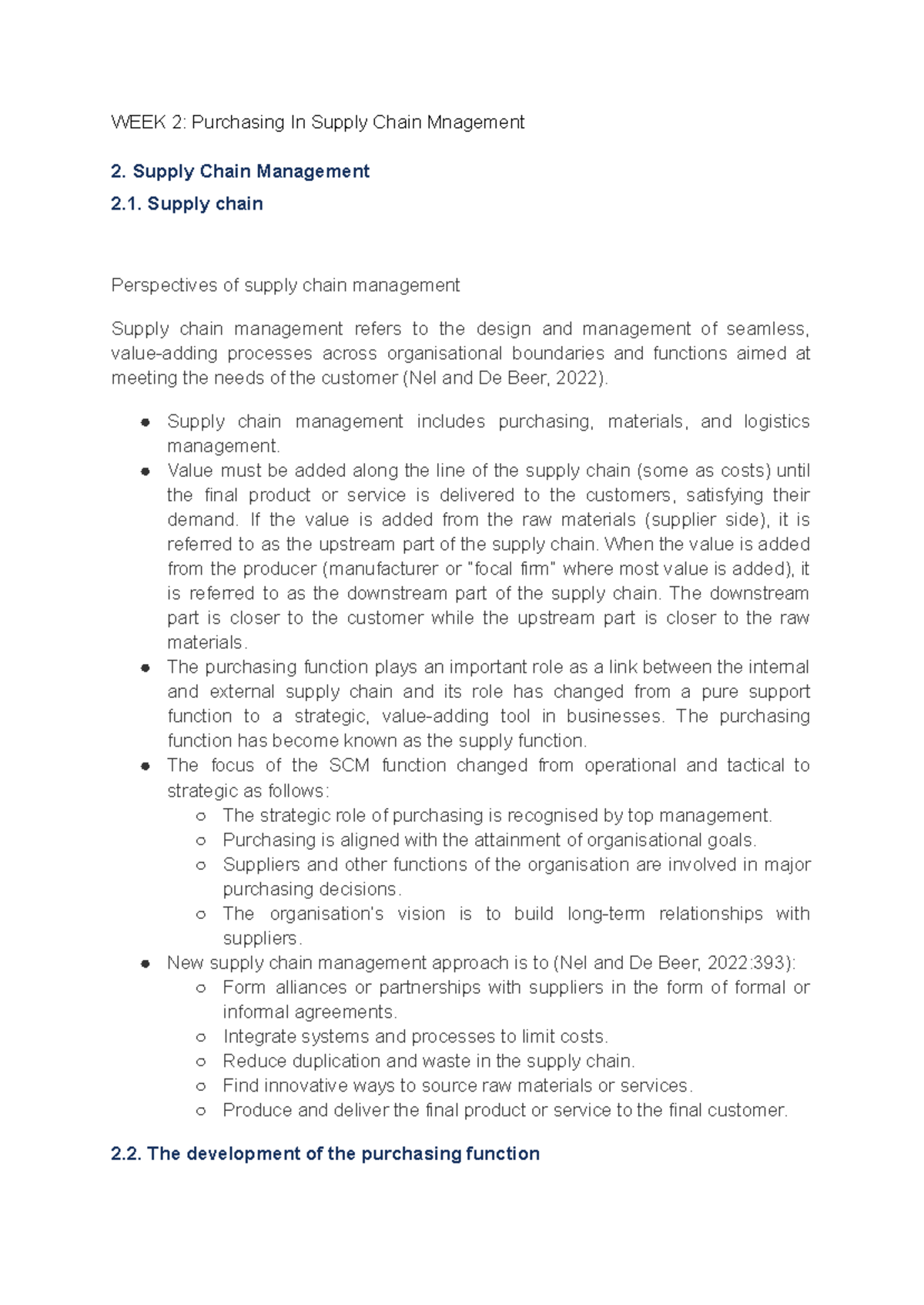WEEK 2 & 3: Supply Chain Management & Financial Management Notes - Studocu