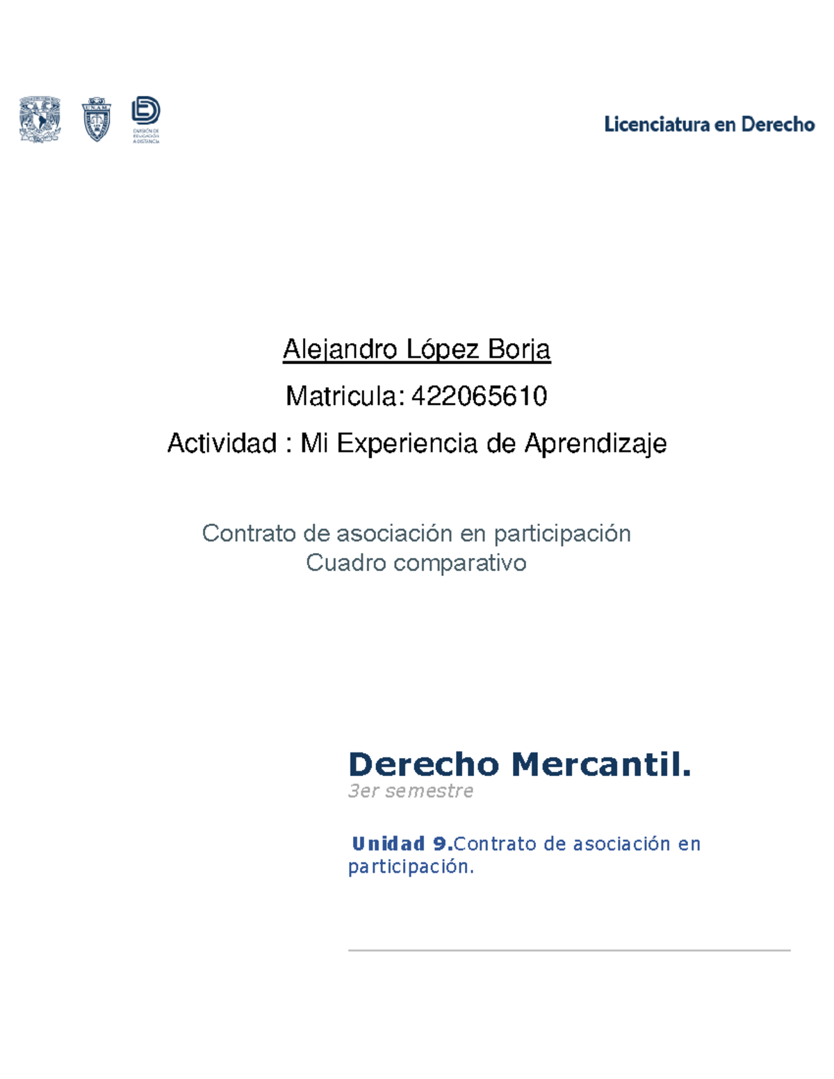 Apuntes sobre el Contrato de Asociación en Participación - DM A2 U9 ...