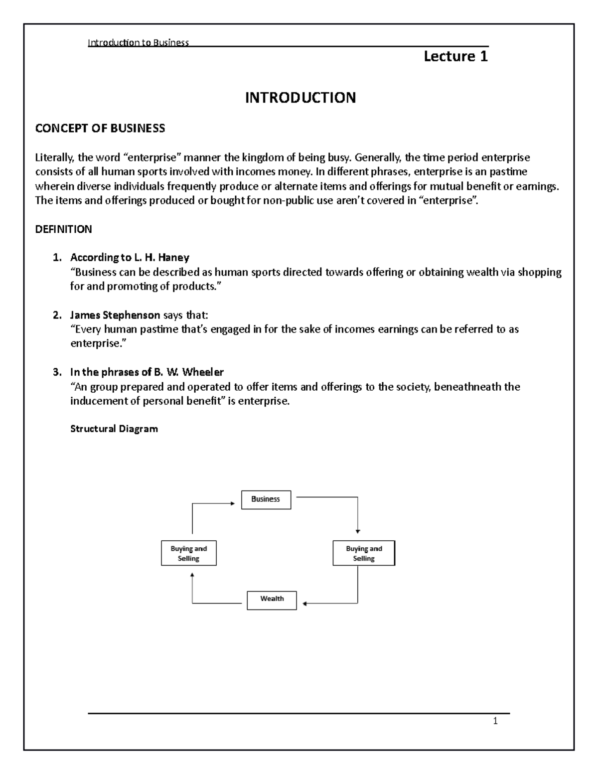 Lecture 1: Introduction to Business Concepts and Components - Studocu