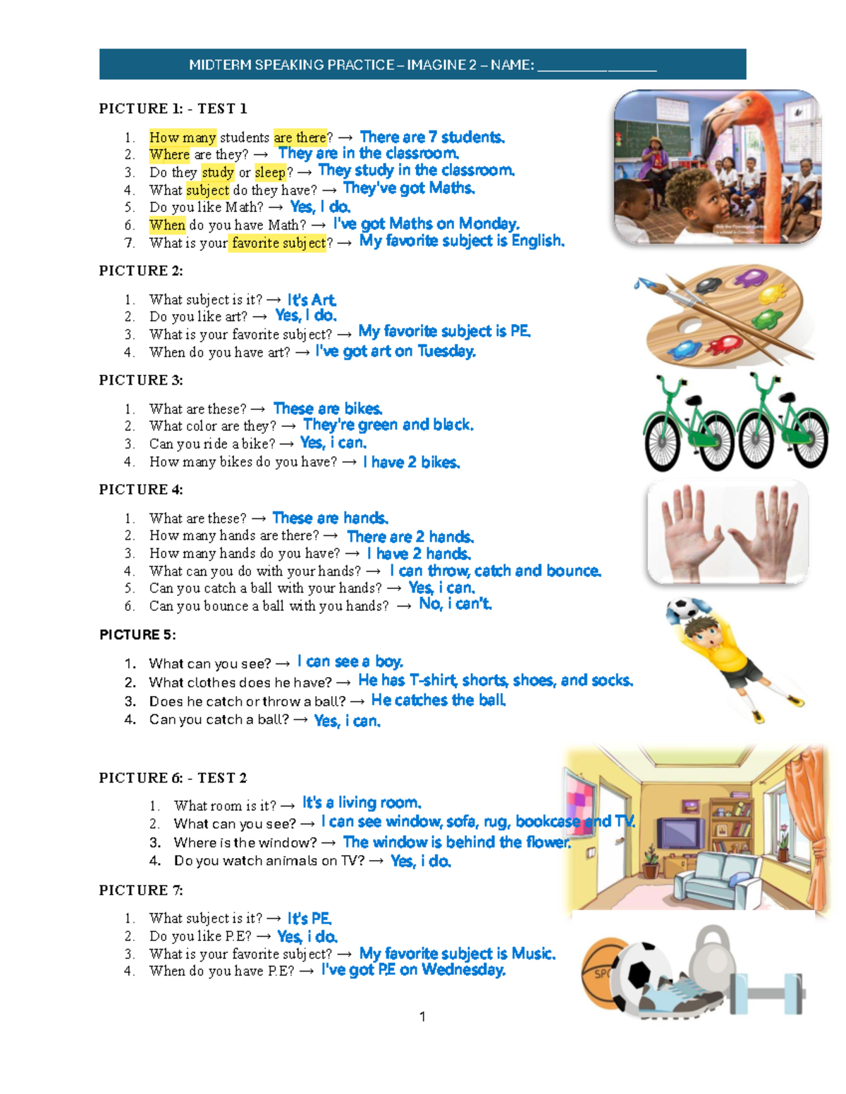 MIDTERM SPEAKING PRACTICE IMAGINE 2 - TEST QUESTIONS & ANSWERS - Studocu