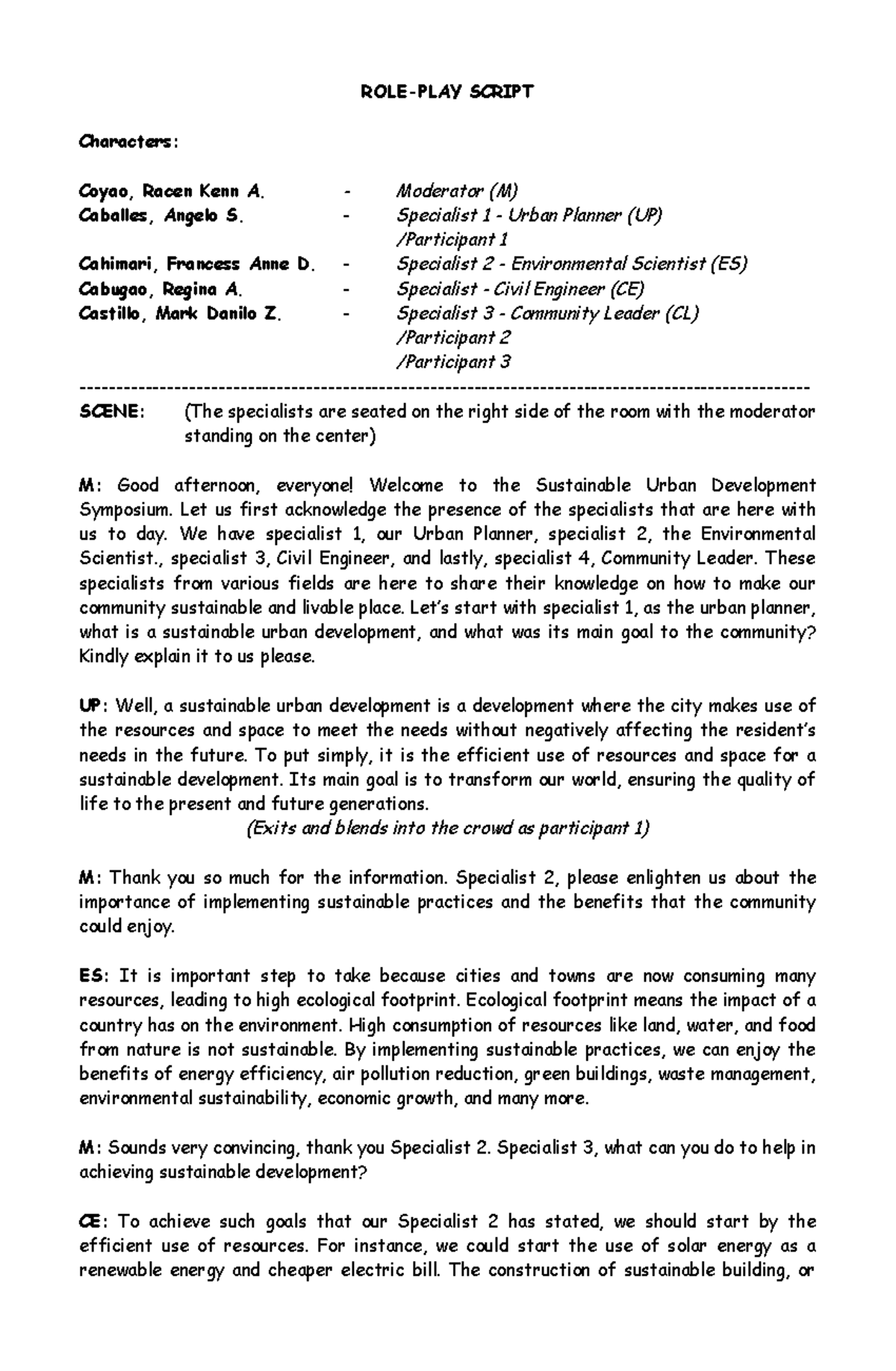 SUSTAINABLE URBAN DEVELOPMENT SYMPOSIUM SCRIPT (COURSE CODE: CE) - Studocu