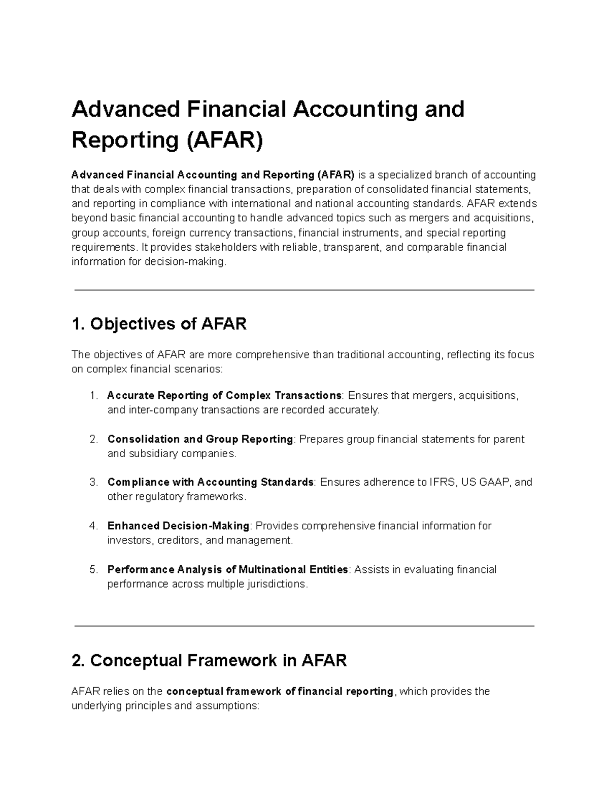 AFAR - Overview of Advanced Financial Accounting and Reporting - Studocu