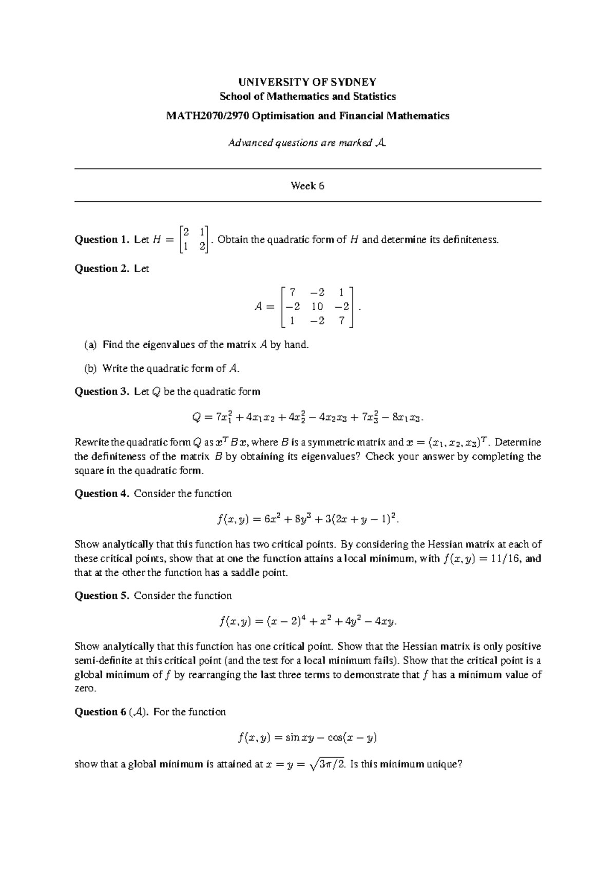 Tutorial week6 - 5UTUTUTU - UNIVERSITY OF SYDNEY School of Mathematics ...