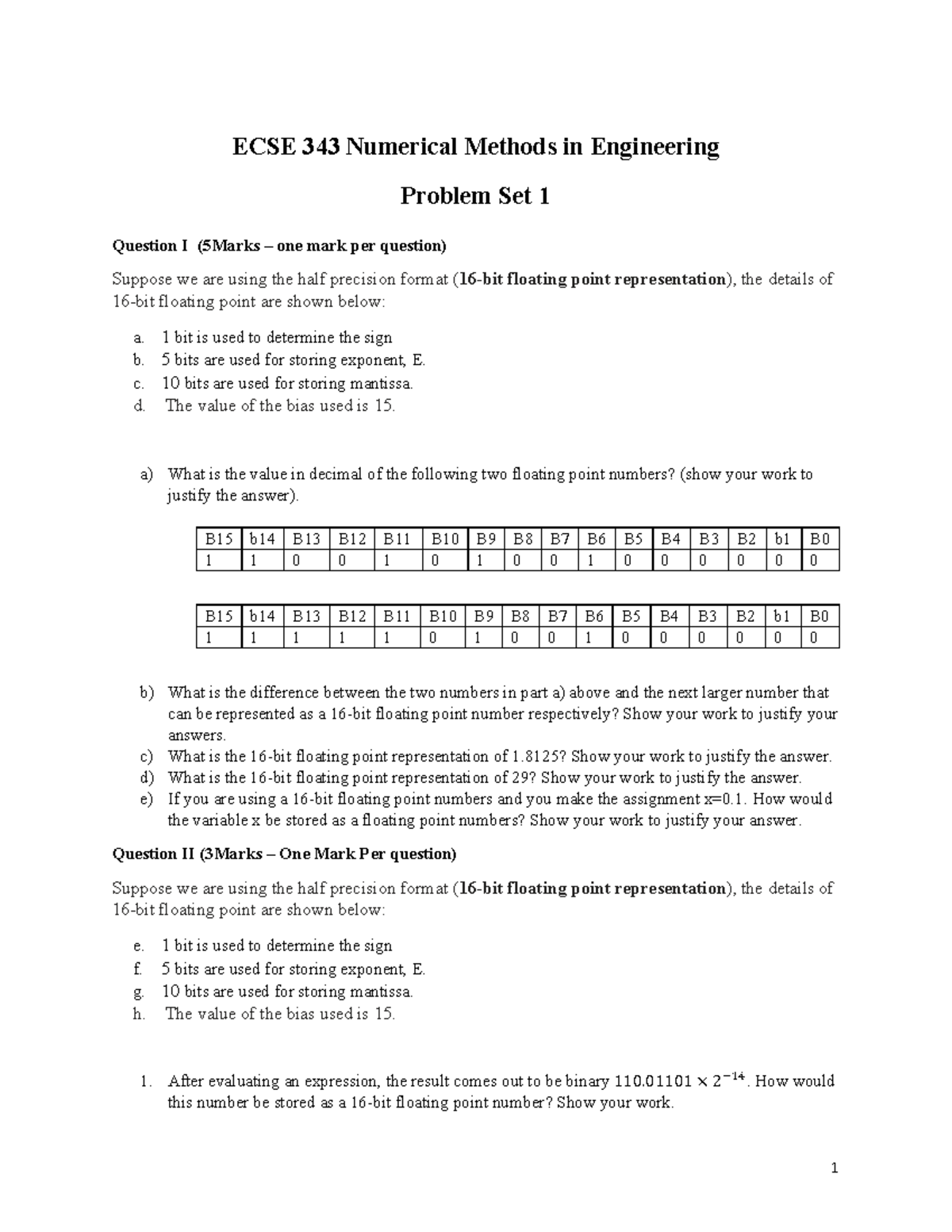 ECSE 343 Numerical Methods in Engineering Problem Set 1 Solutions - Studocu
