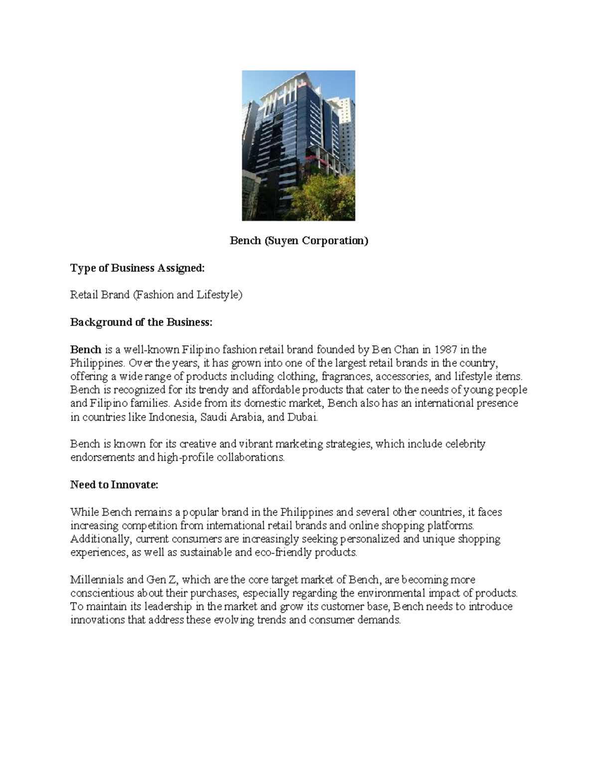 Innovative Strategies for Bench (Retail Brand) to Enhance Market ...