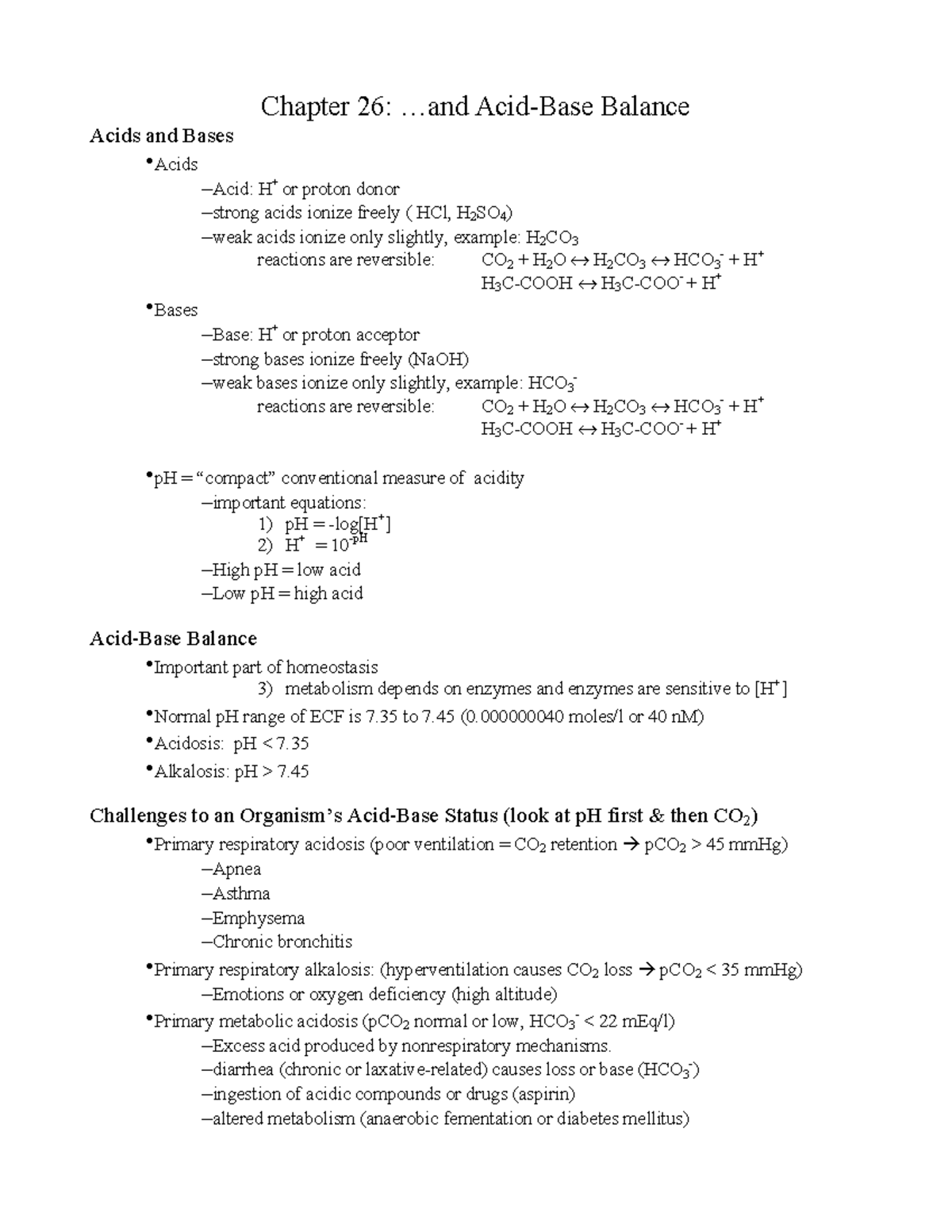 Chapter 26: Acids and Bases - Understanding Acid-Base Balance - Studocu
