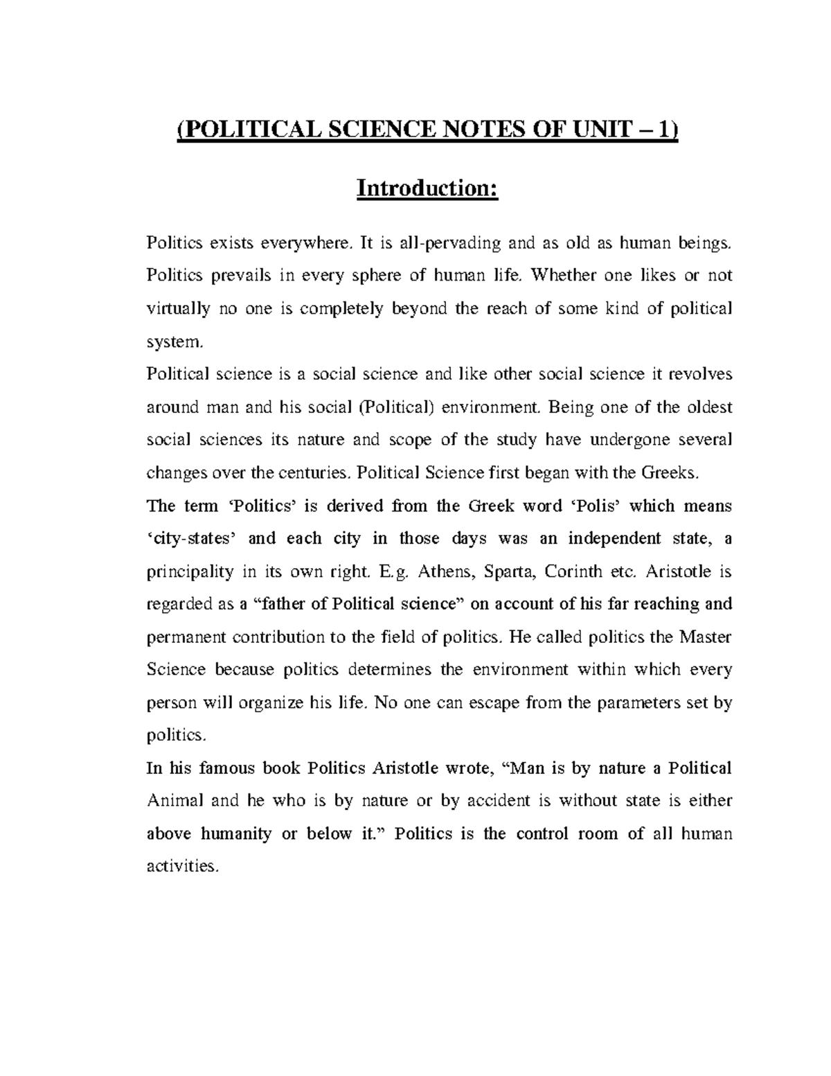 Political Science Notes: Understanding Unit 1 Concepts & Definitions ...