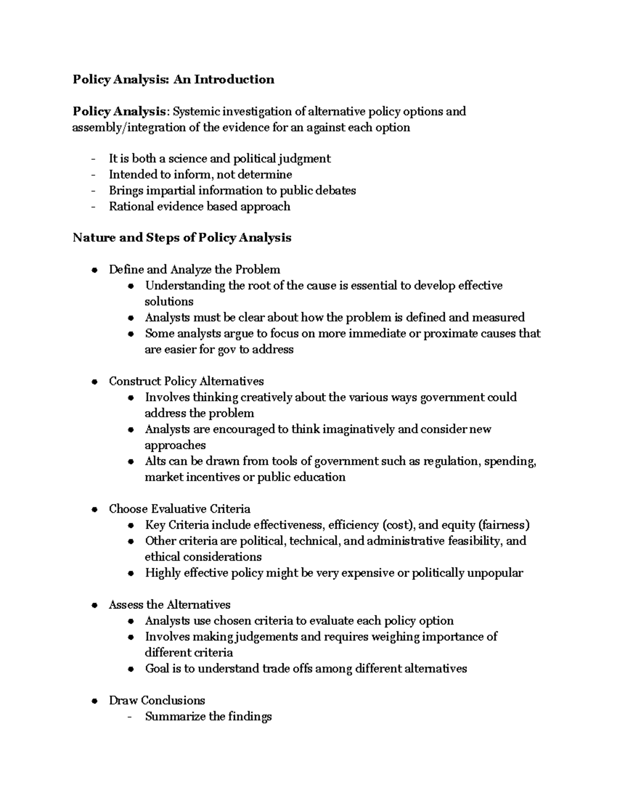 Policy Analysis Techniques: Chapter 4 Notes on Criteria & Approaches ...