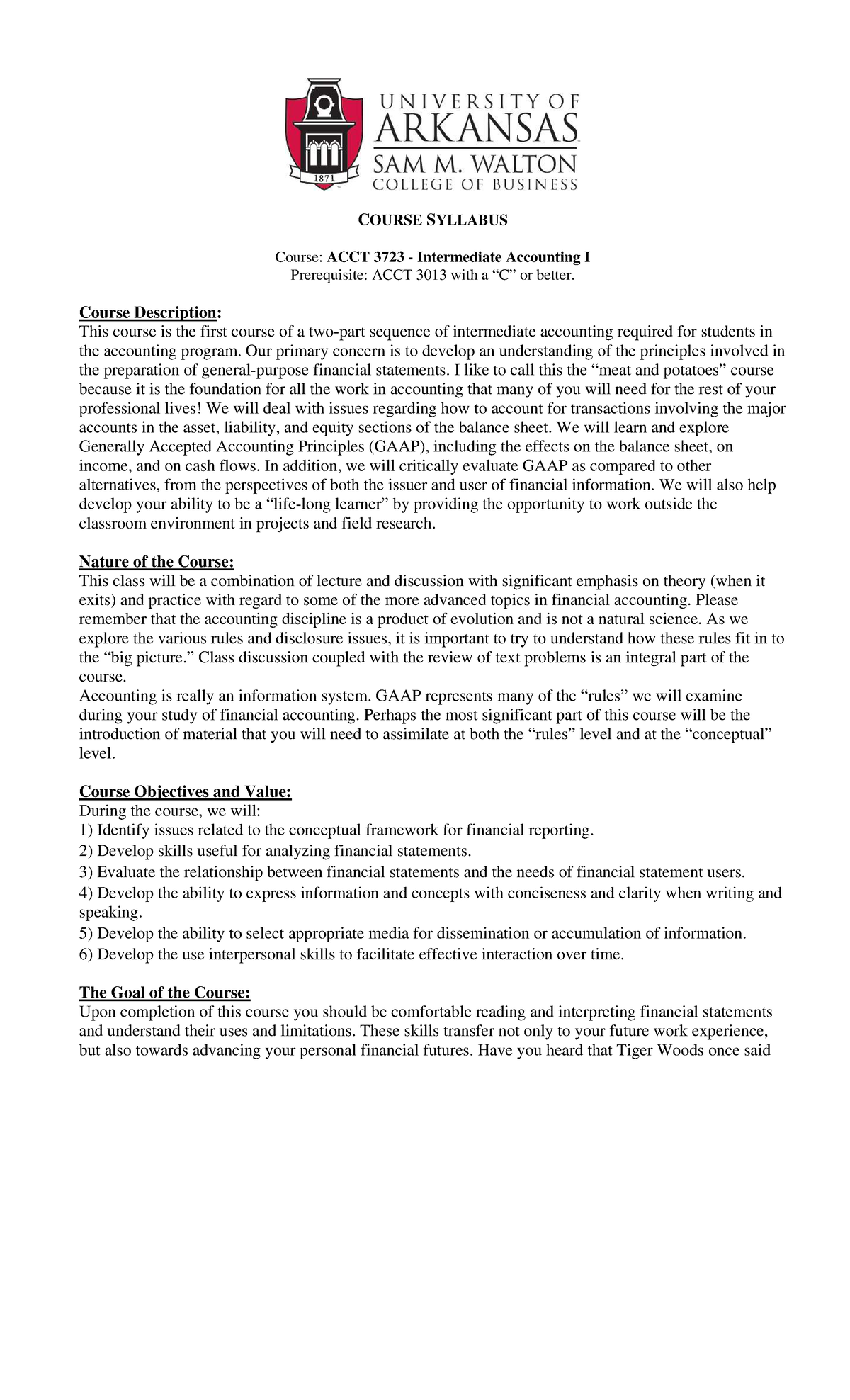 ACCT 3723 Intermediate Accounting I Course Syllabus and Overview - Studocu