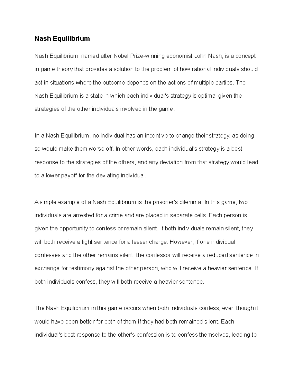 Nash Equilibrium in Game Theory: Understanding Optimal Strategies - Studocu