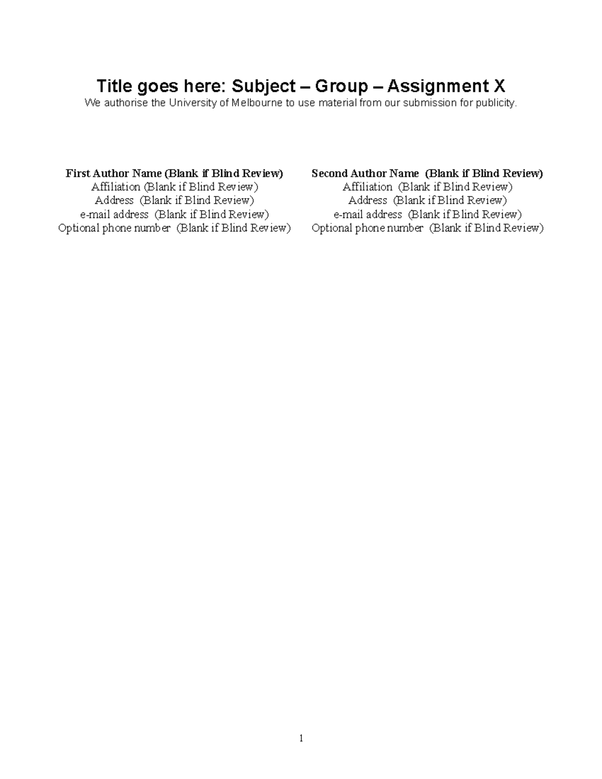 Report Template for Group Assignment X - University of Melbourne - Studocu