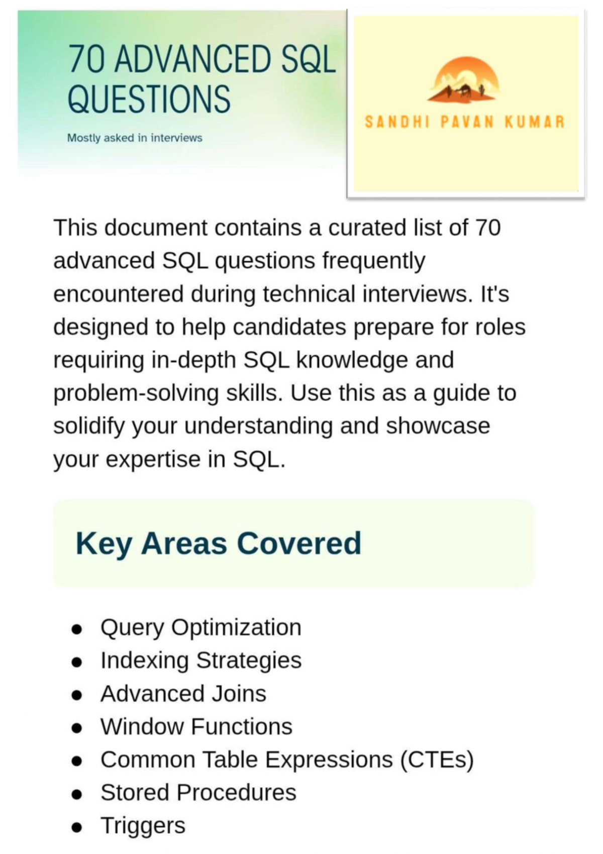 70 Advanced SQL Interview Questions for Technical Roles - Studocu