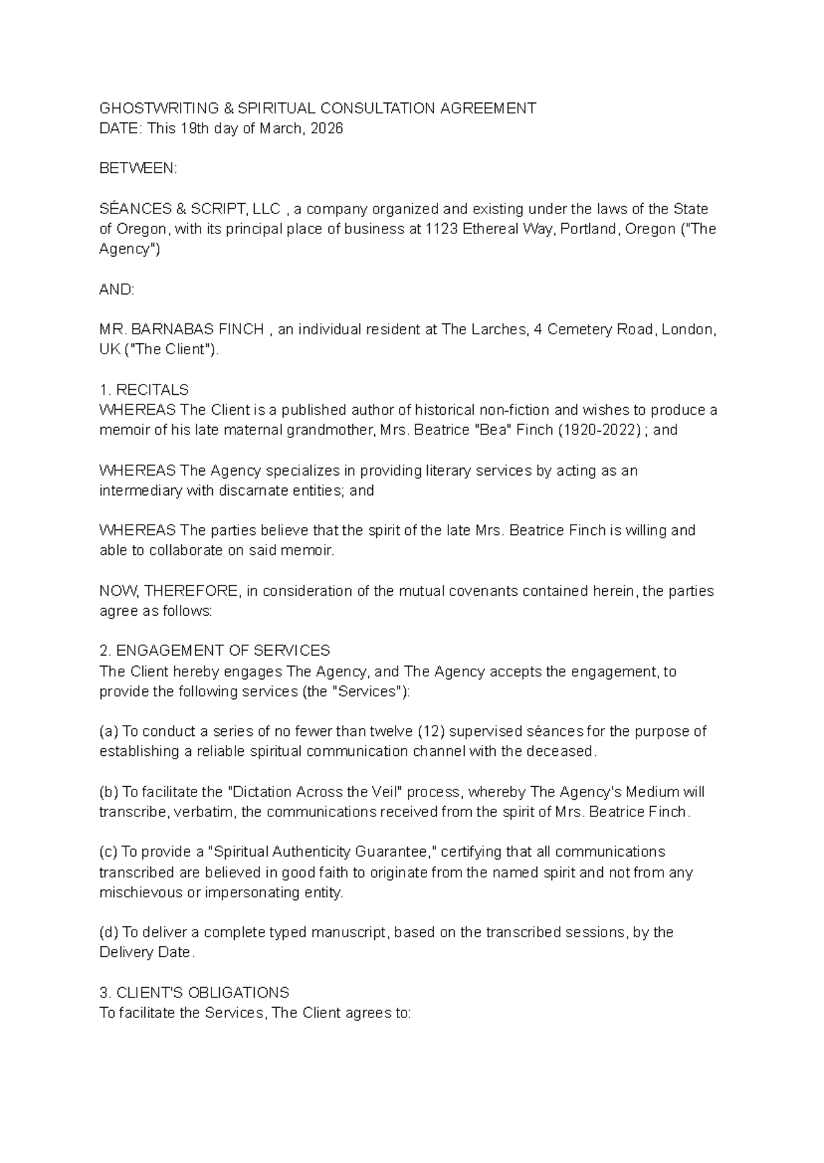 Ghostwriting & Spiritual Consultation Agreement (2026) - Studocu