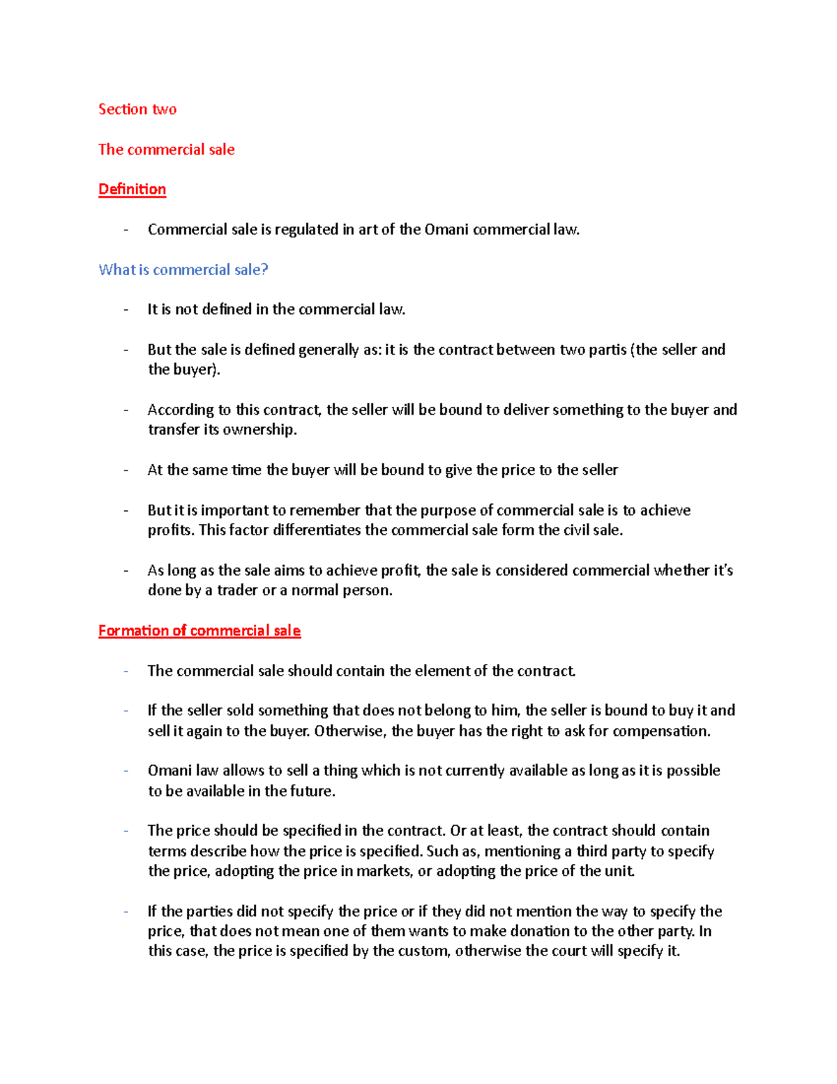 Business Law - Midterm 2 Notes: Understanding Commercial Sales and ...