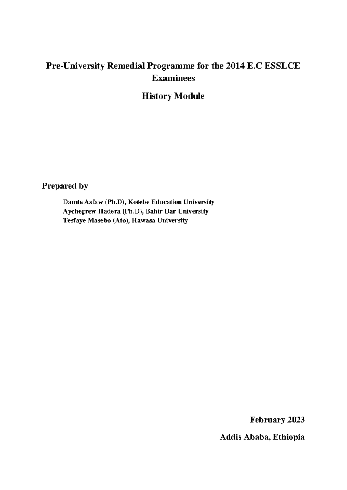 History Course Content - Pre-University Remedial Programme for the 2014 ...