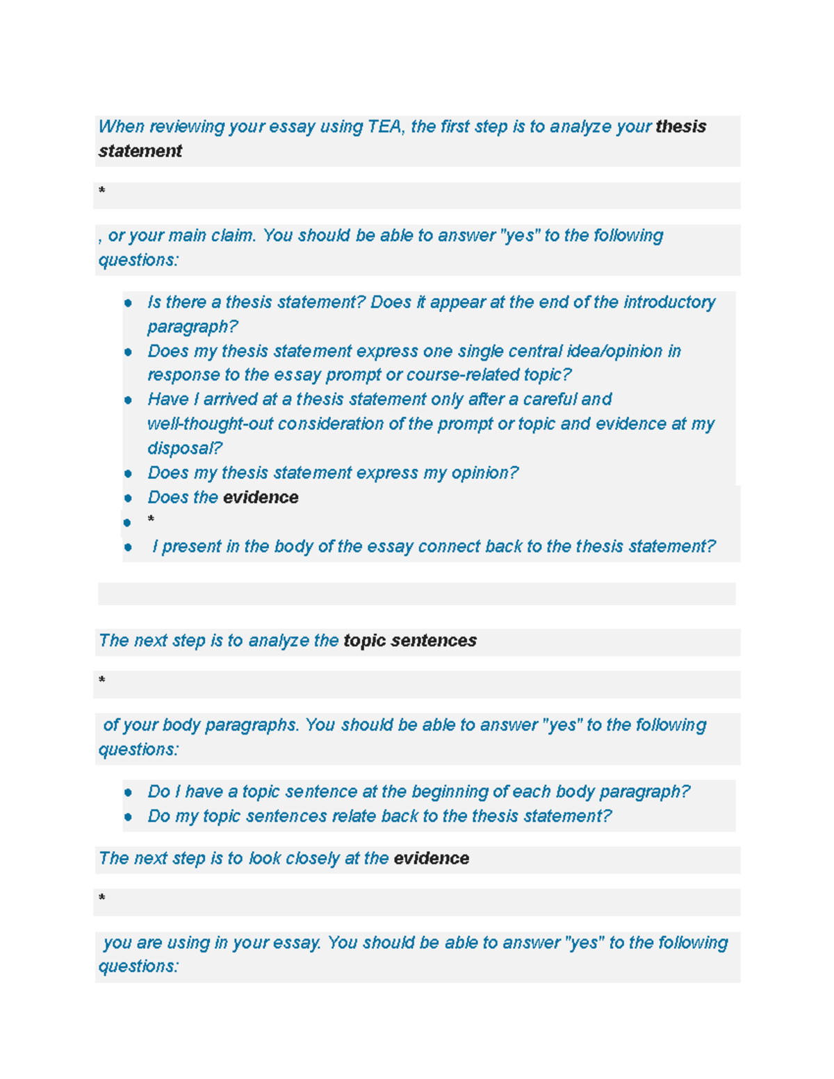 Untitled document - ..... - When reviewing your essay using TEA, the ...