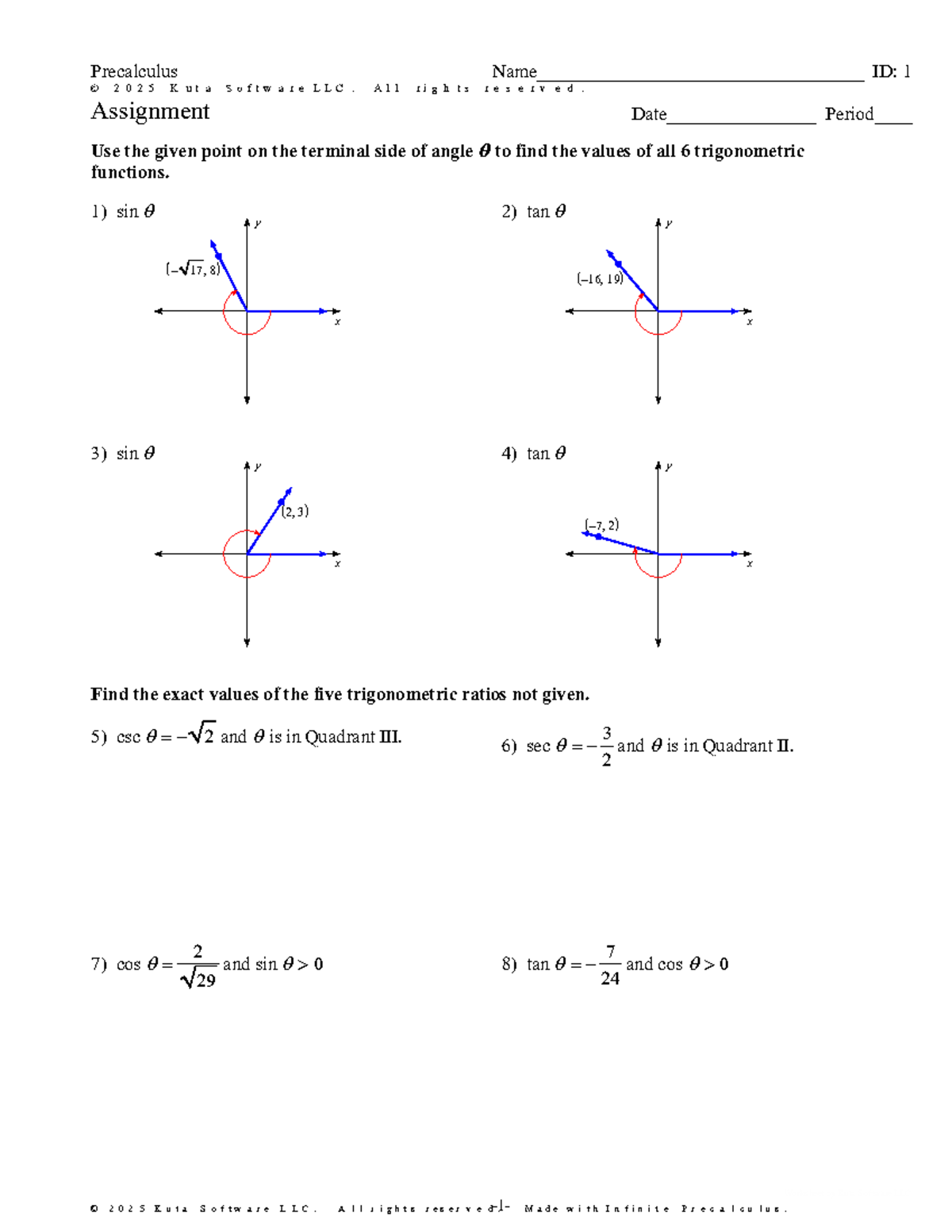 Precalculus Trigonometric Functions Assignment - MATH101 - ©] v 2 E 0 d ...