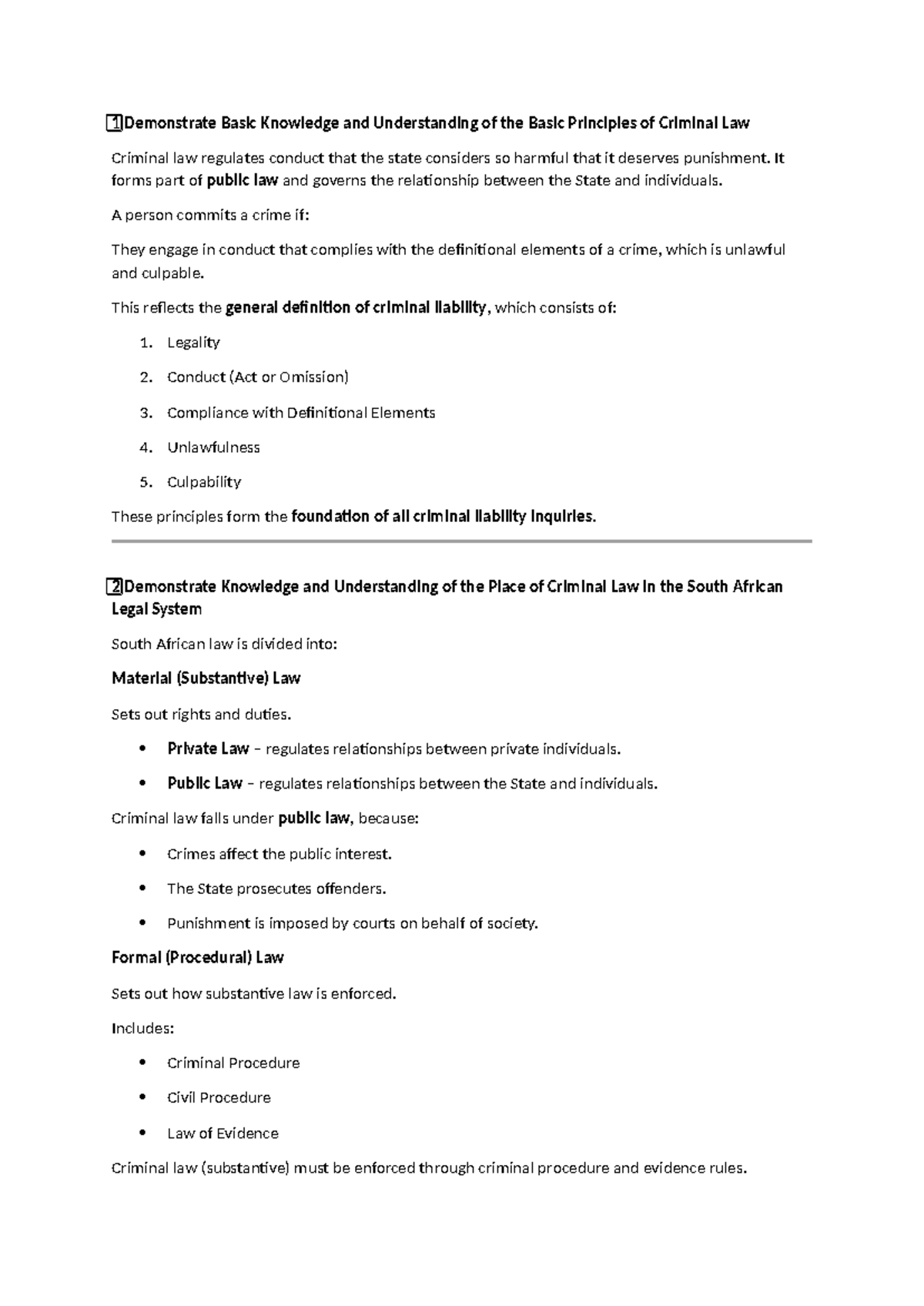 Criminal Law Principles and Theories: Study Unit 1 Overview - Studocu
