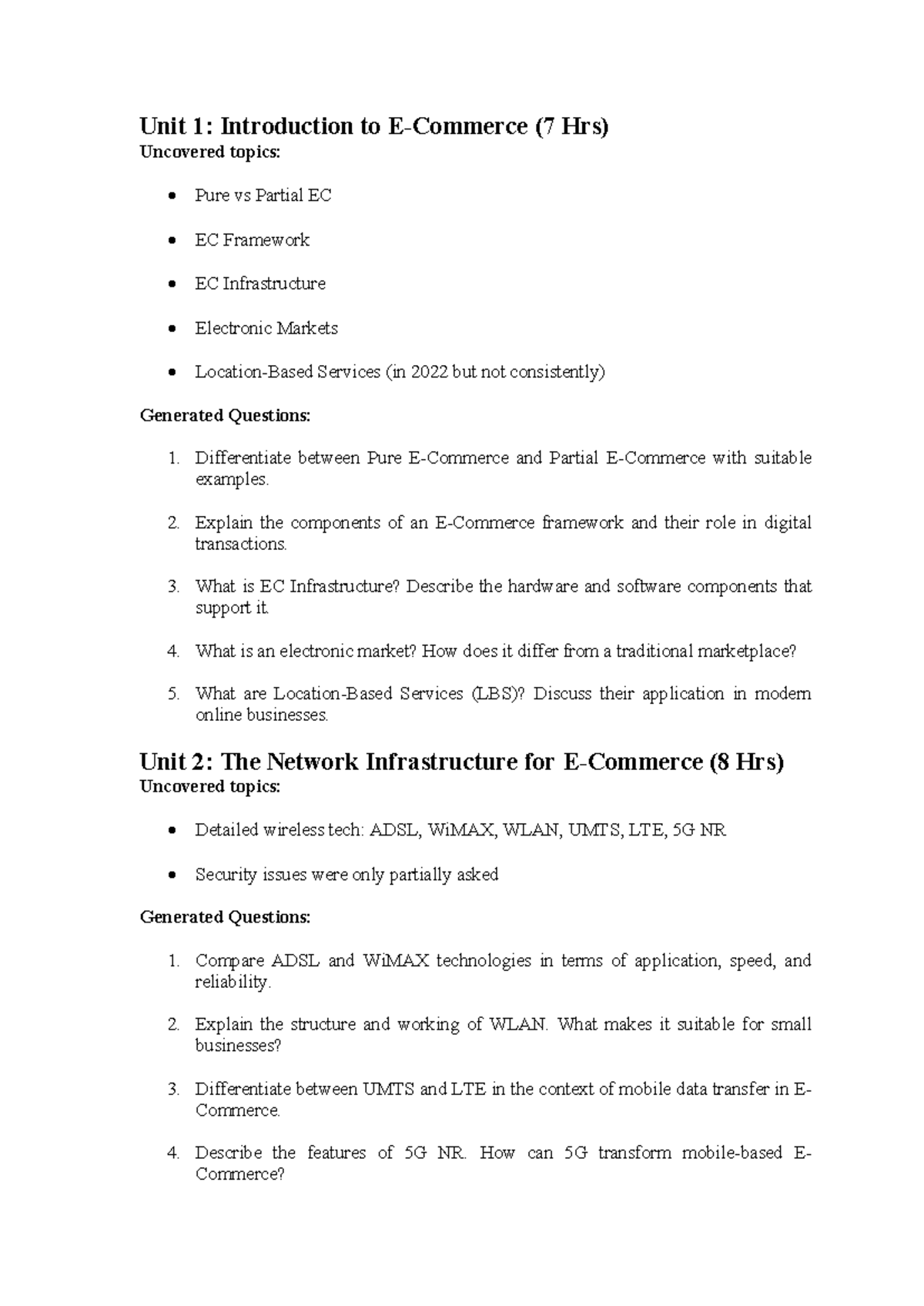 MIS Extra Questions: EC Framework, Network Infrastructure & Security ...