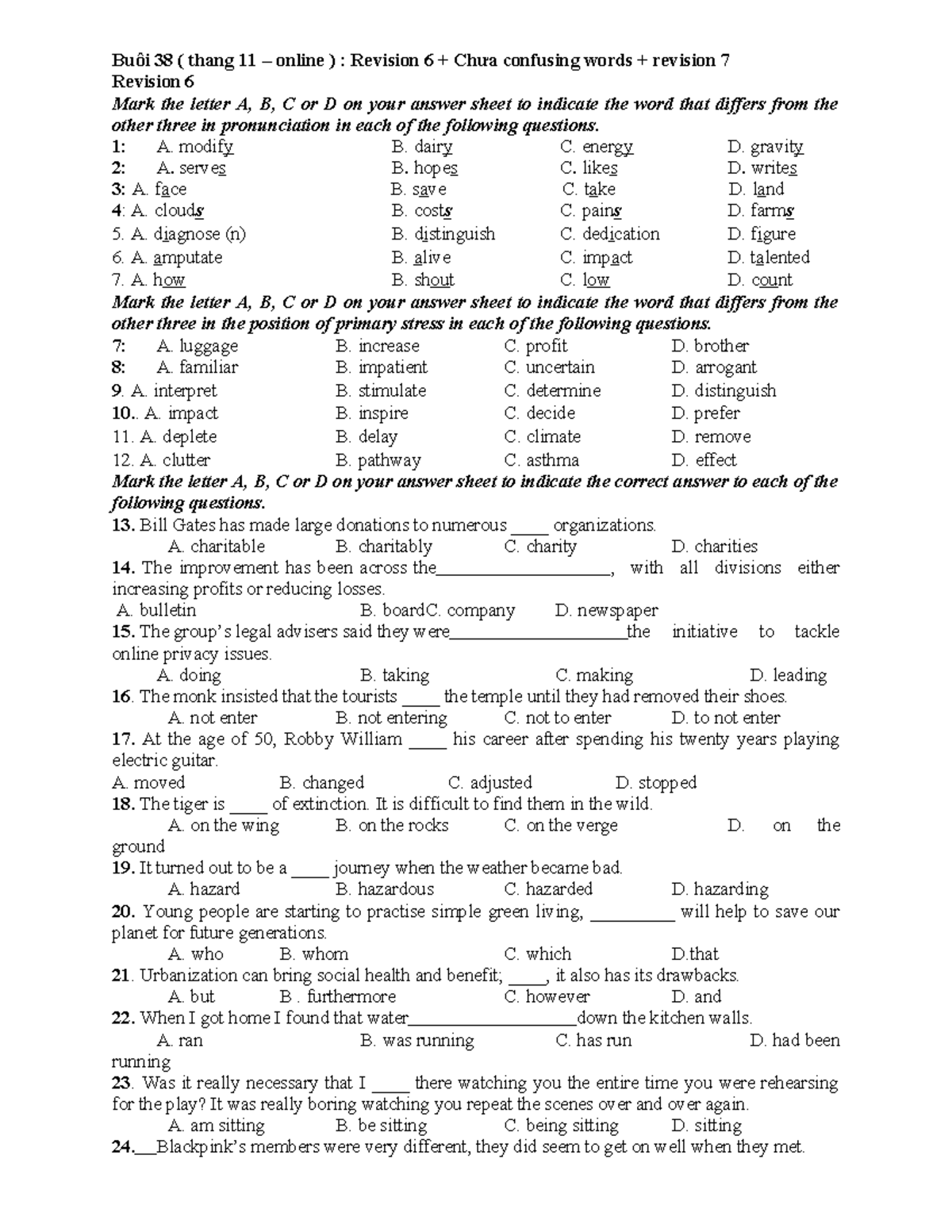 Revision 6 & 7 - Practice Questions for Exam Preparation - Studocu