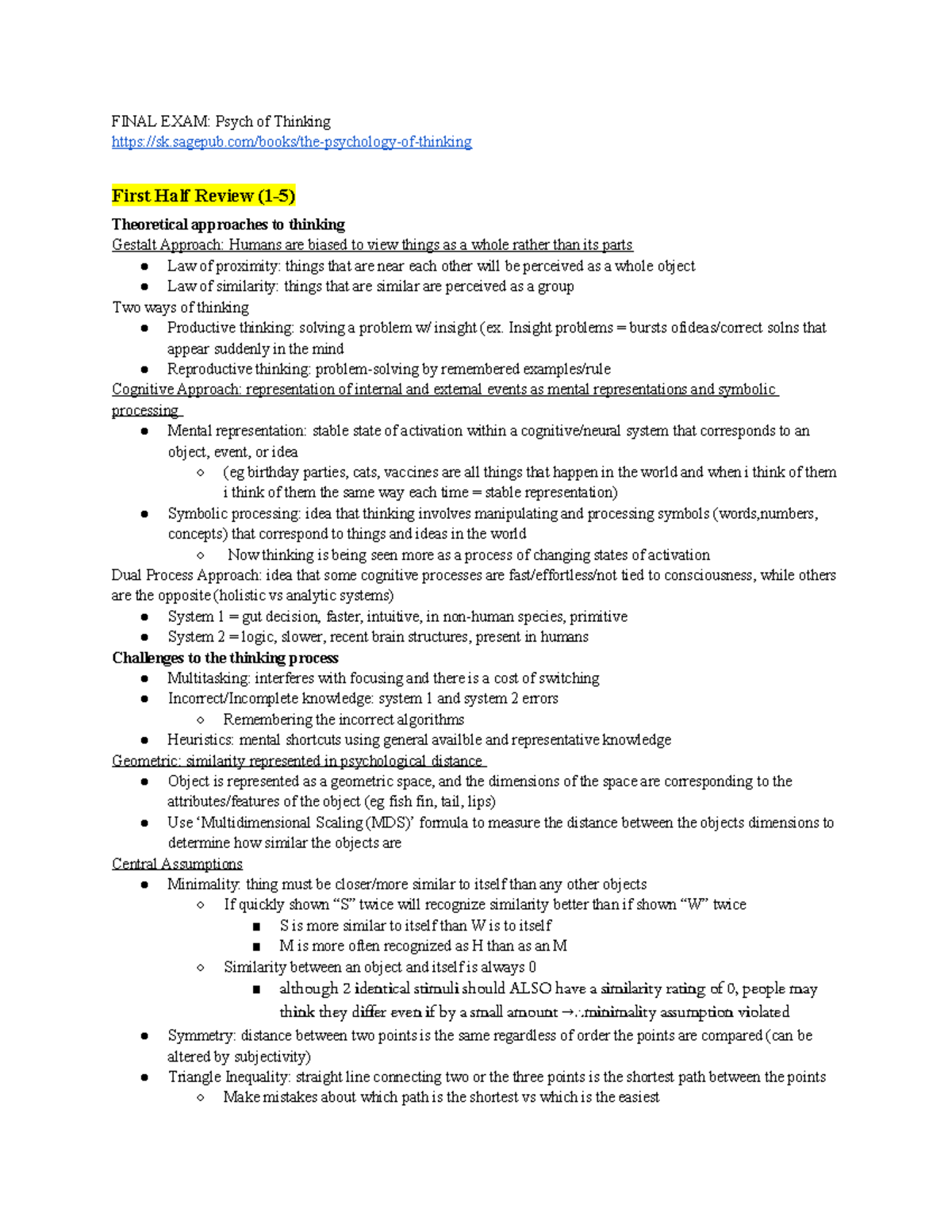 Psych of Thinking Final Exam Review Notes (PSYC 101) - Studocu