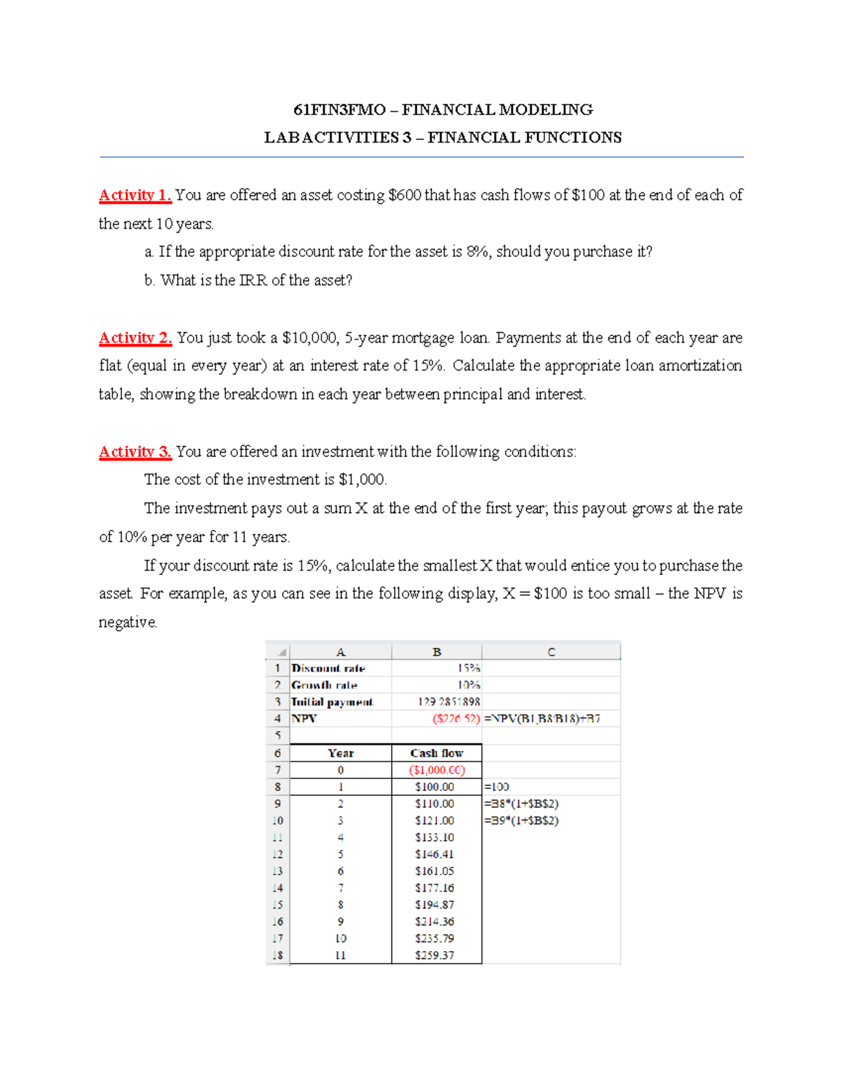 61FIN3FMO Financial Modeling Lab Activities & Exercises - Studocu