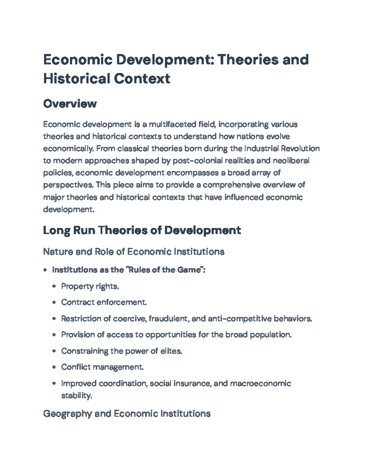 Economic Development Theories and Historical Contexts Overview ...