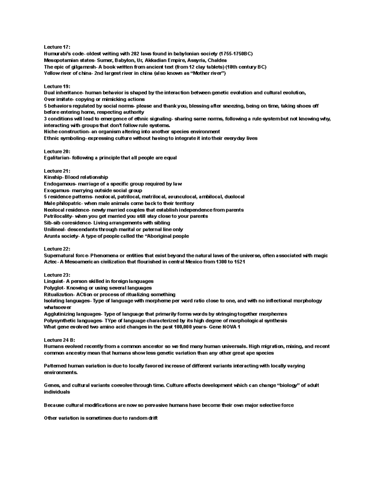 Anthro 101: Lecture Notes on Ancient Civilizations and Culture - Studocu