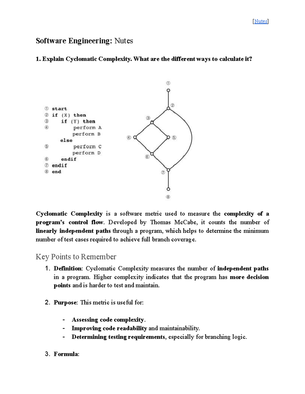 Nutes-3 - Notes - Software Engineering: Nutes Explain Cyclomatic ...