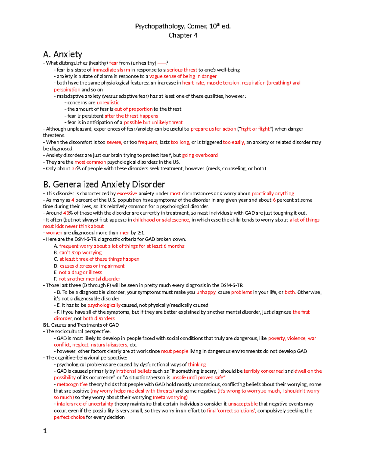 Psychopathology, Comer, 10th Ed. Chapter 4: Overview of Anxiety ...