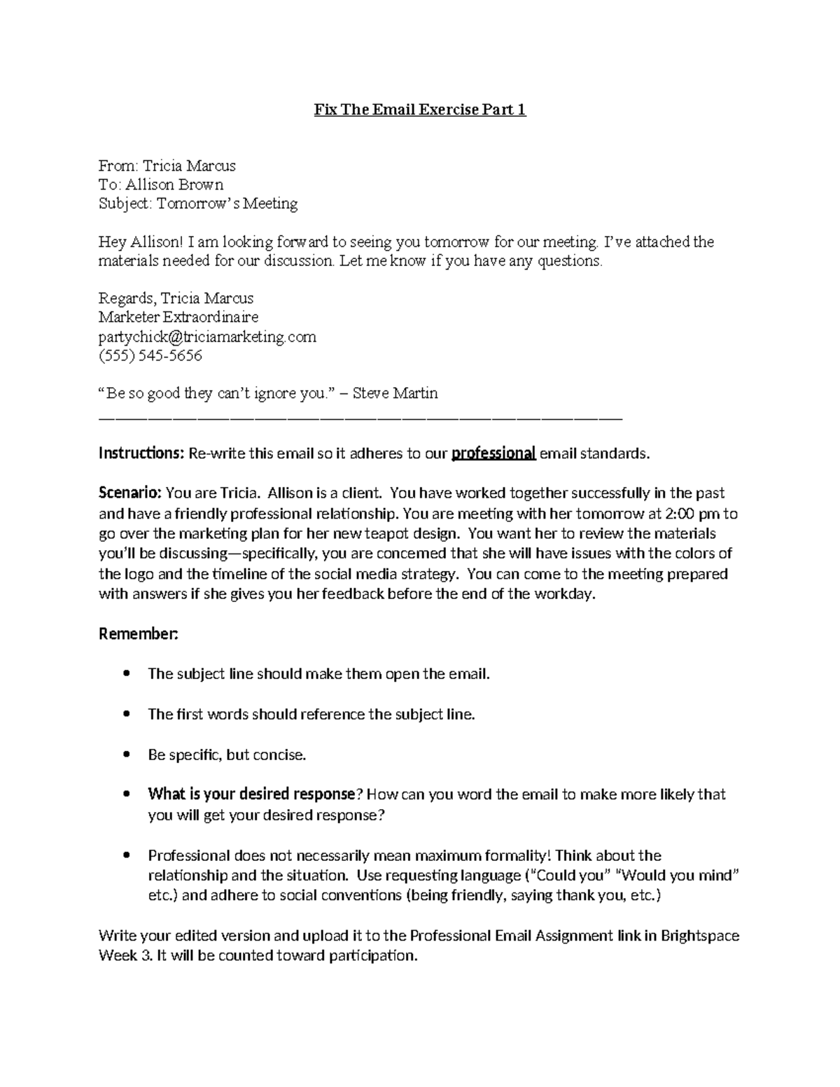 Professional Email Revision Exercise: Part 1 (Wk 3) - Studocu