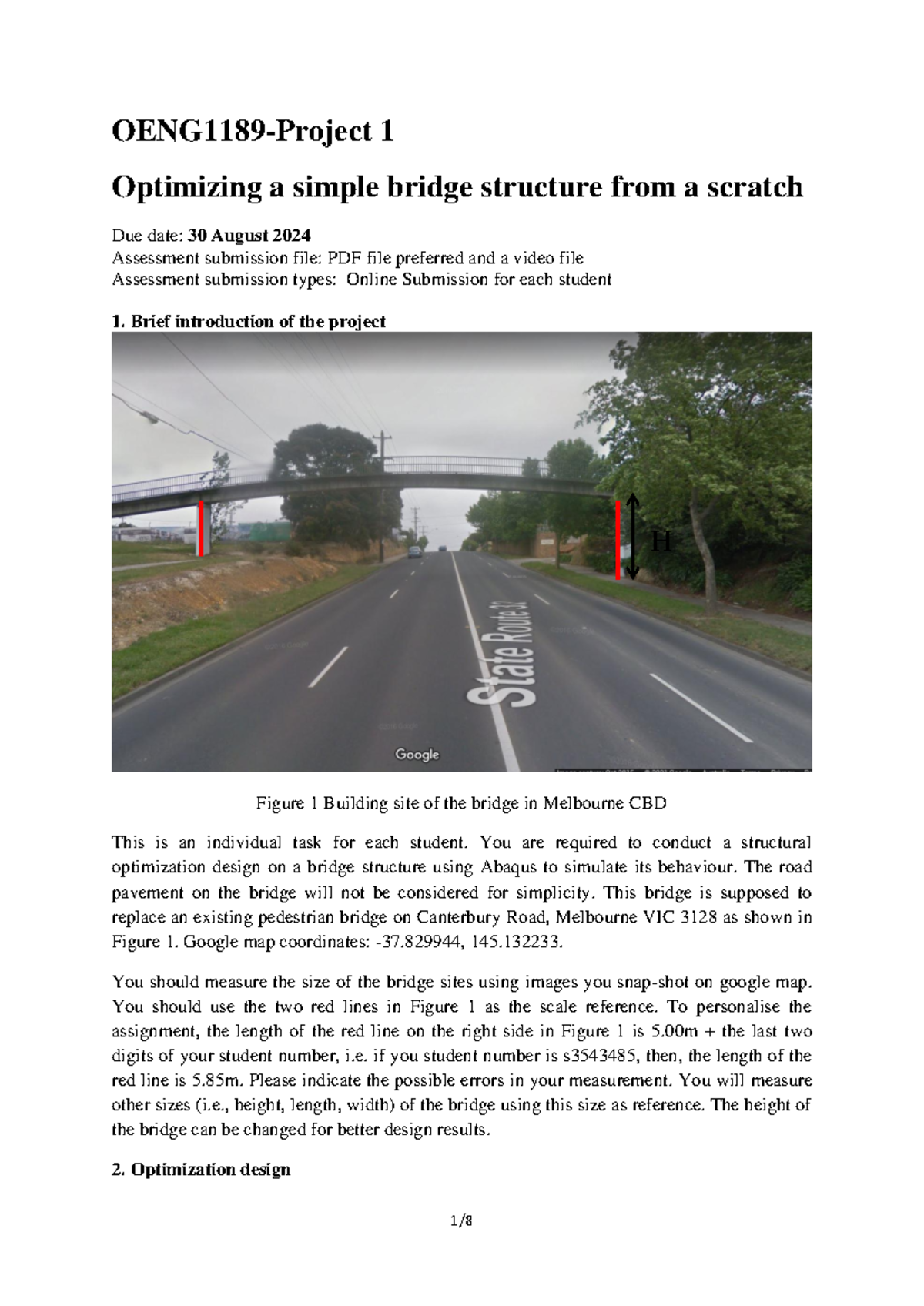 OENG1189-Project 1: Structural Optimization of a Bridge Design - Studocu