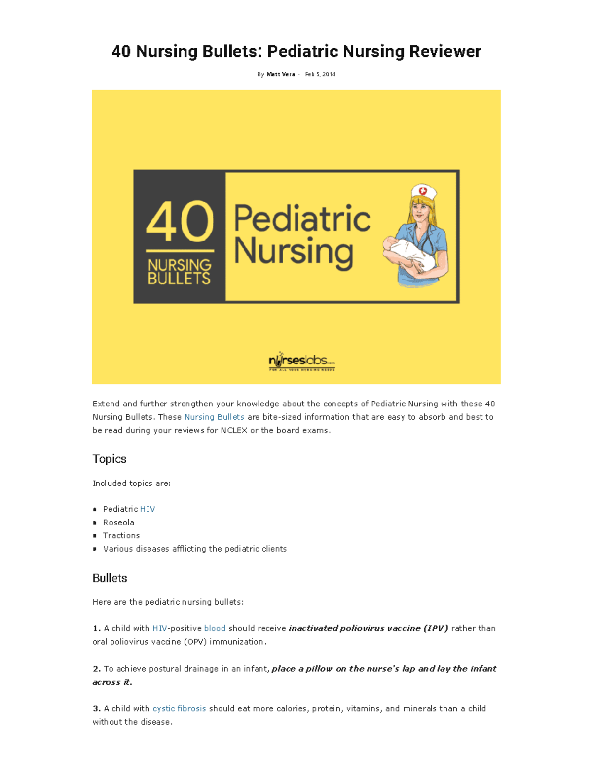 Pediatric Nursing Reviewer: 40 Essential Nursing Bullets for NCLEX ...