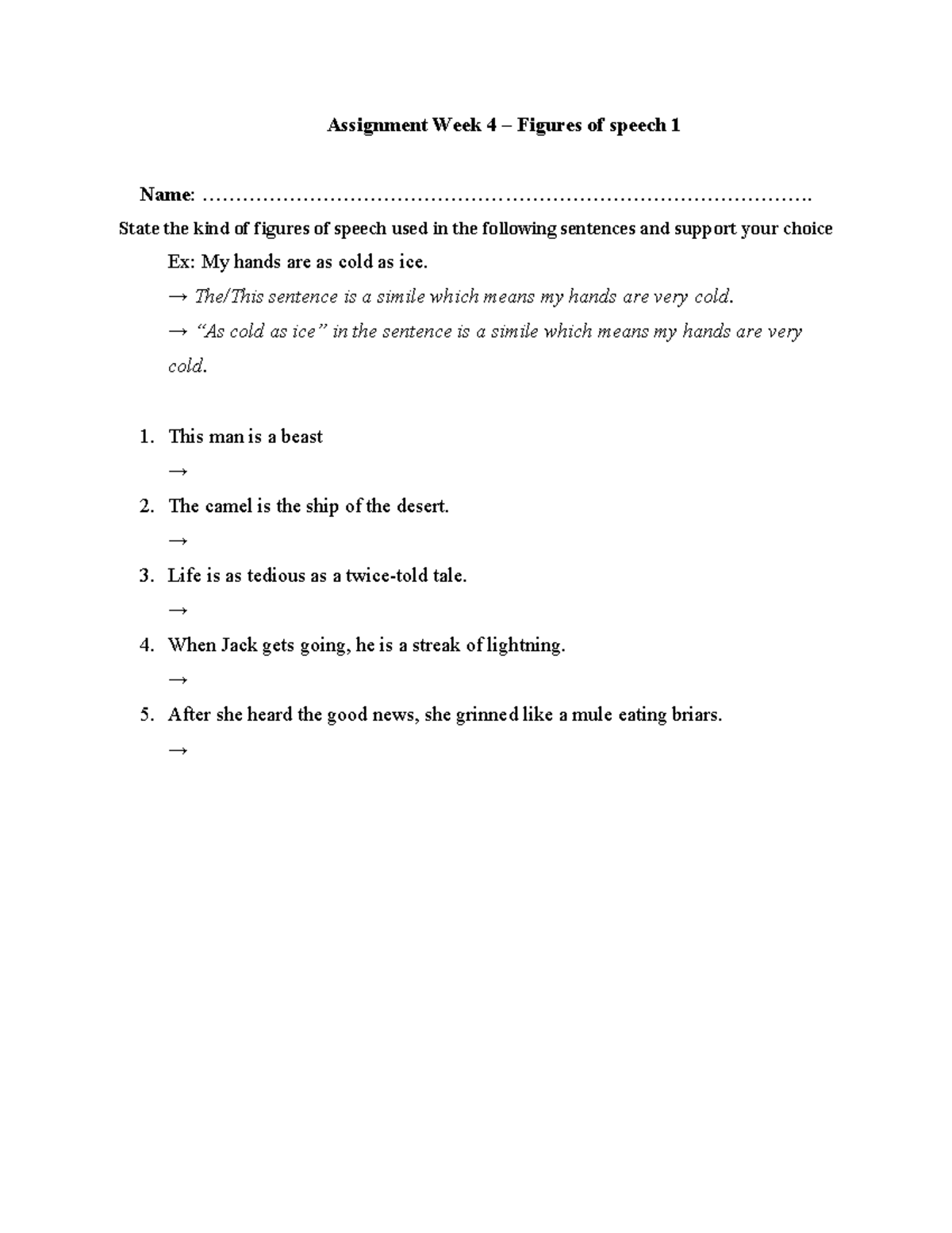 Semantics Assignment Week 4-1 - Assignment Week 4 – Figures of speech 1 ...